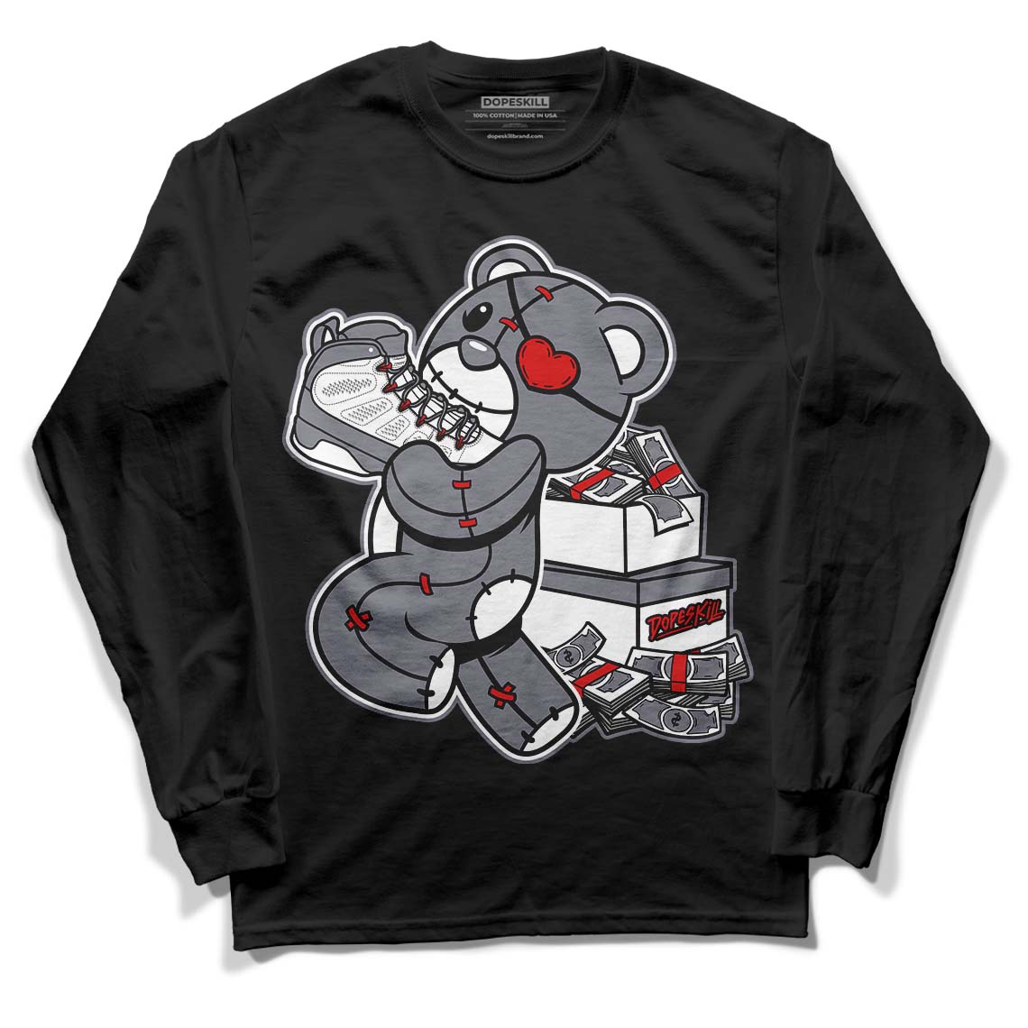 Fire Red 9s DopeSkill Long Sleeve T-Shirt Bear Steals Sneaker Graphic