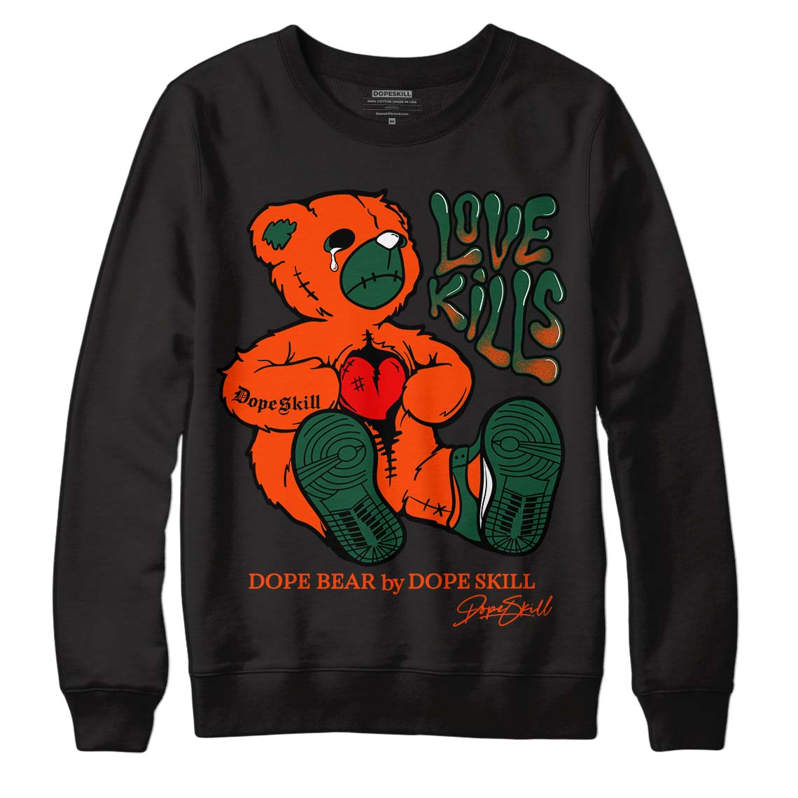 Dunk Low Team Dark Green Orange DopeSkill Sweatshirt Love Kills Graphic