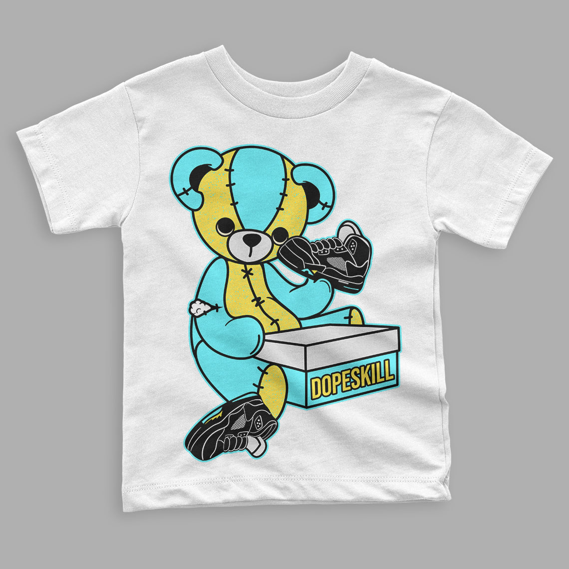Aqua 5s DopeSkill Toddler Kids T-shirt Sneakerhead BEAR Graphic