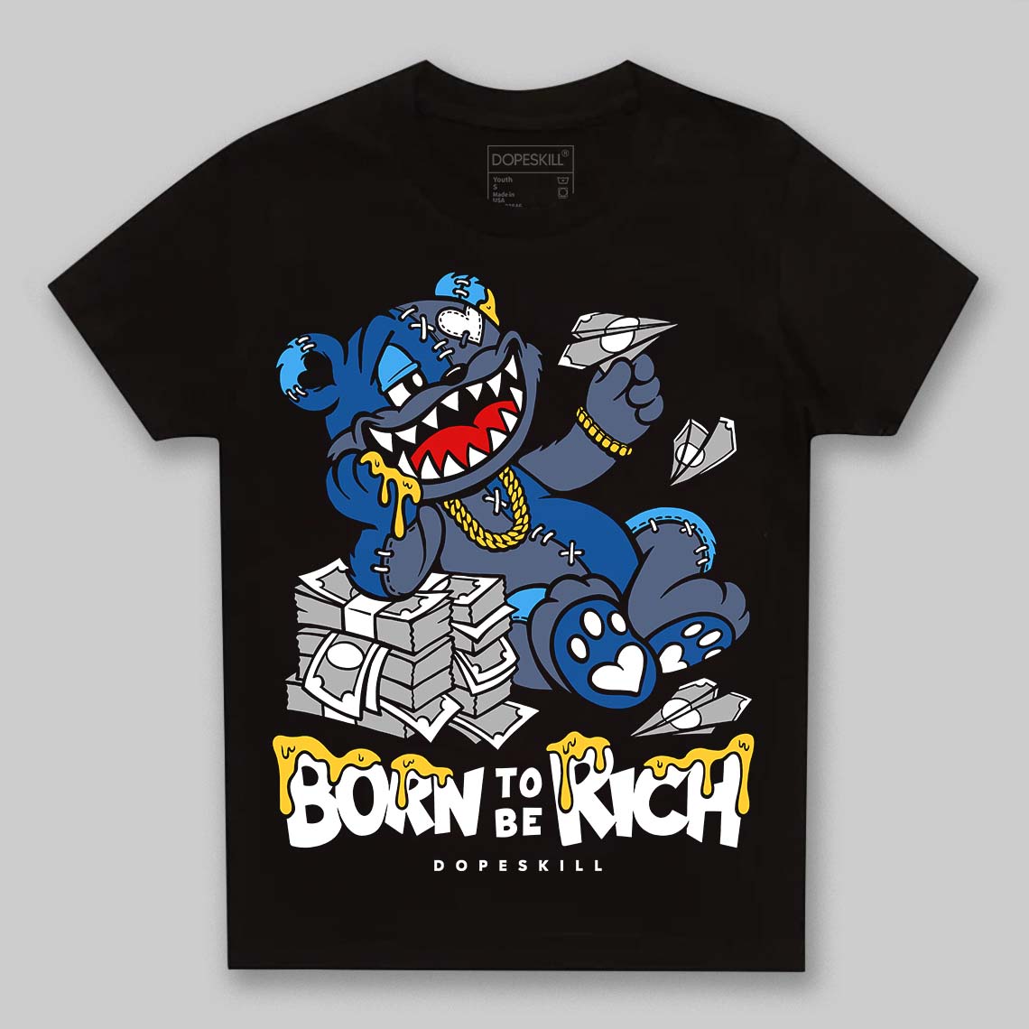 Diffused Blue 11s DopeSkill Toddler Kids T-shirt Born To Be Rich Graphic