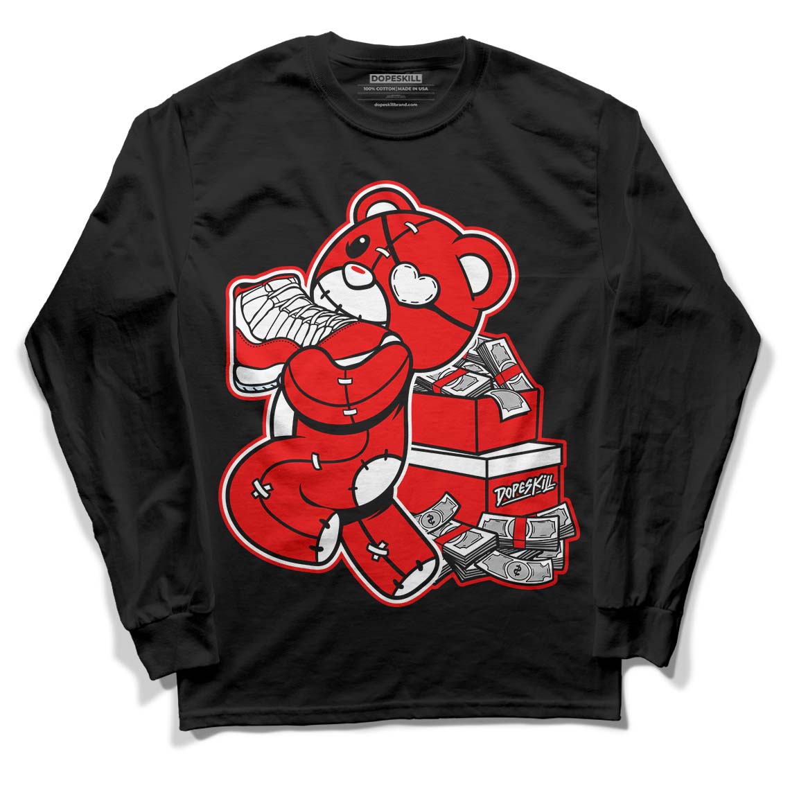 Cherry 11s DopeSkill Long Sleeve T-Shirt Bear Steals Sneaker Graphic