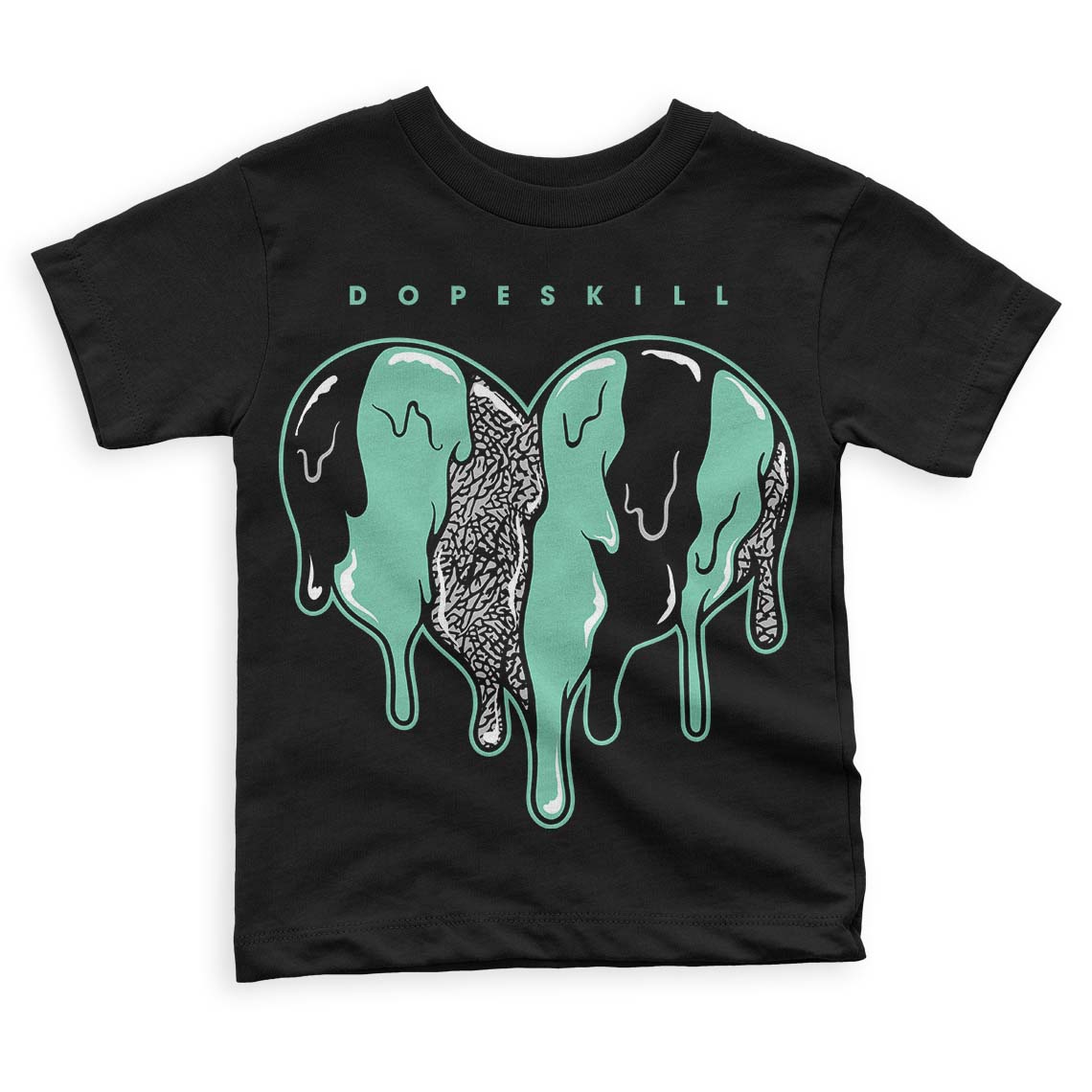 Green Glow 3s DopeSkill Toddler Kids T-shirt Slime Drip Heart Graphic