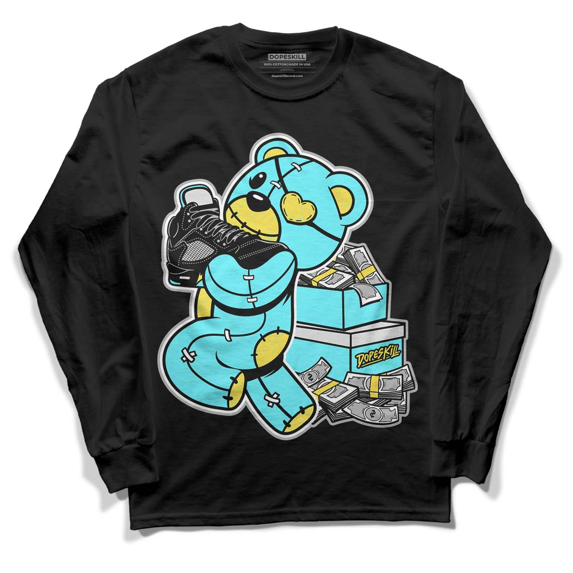Aqua 5s DopeSkill Long Sleeve T-Shirt Bear Steals Sneaker Graphic