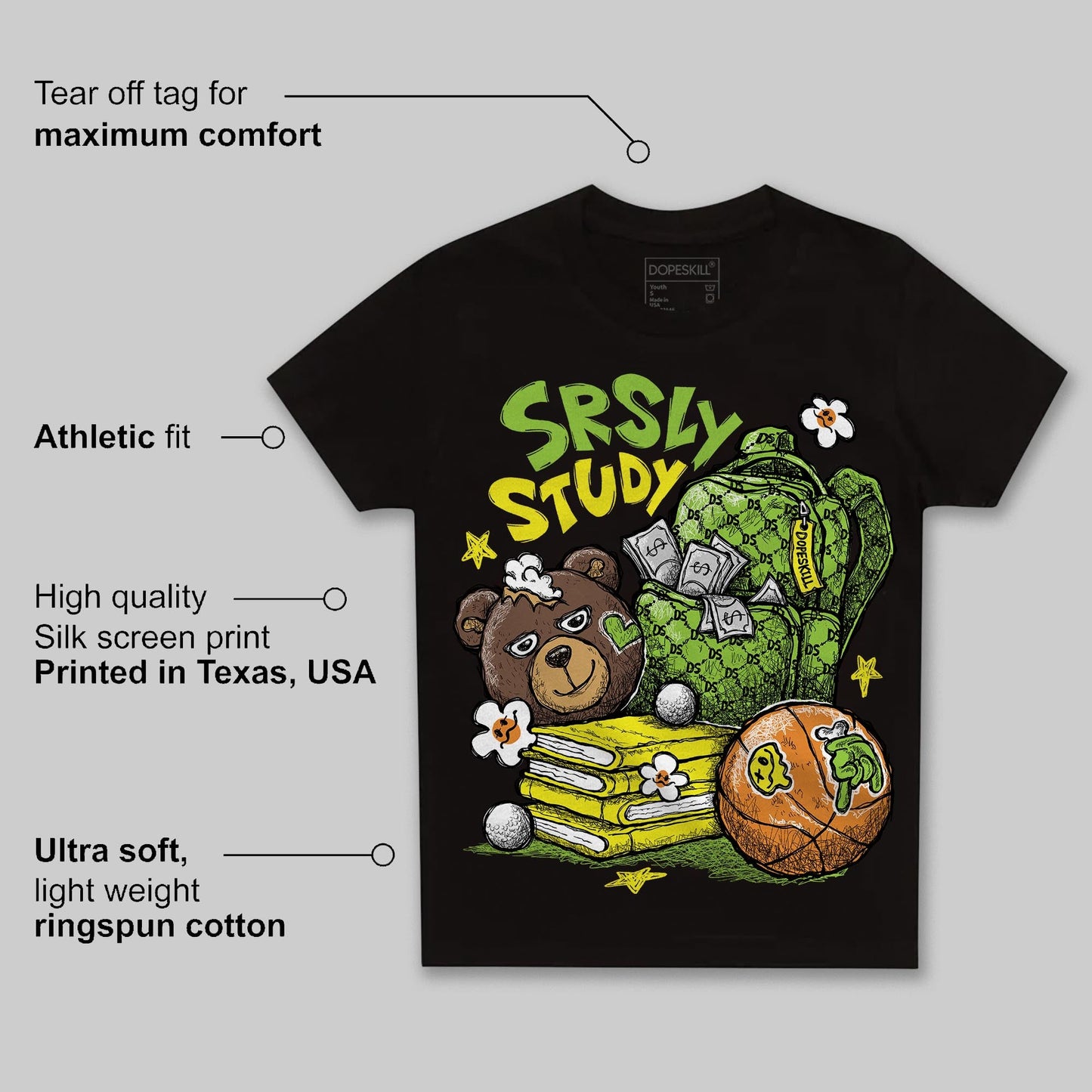 Neon Green Collection DopeSkill Toddler Kids T-shirt SRSLY Study Graphic
