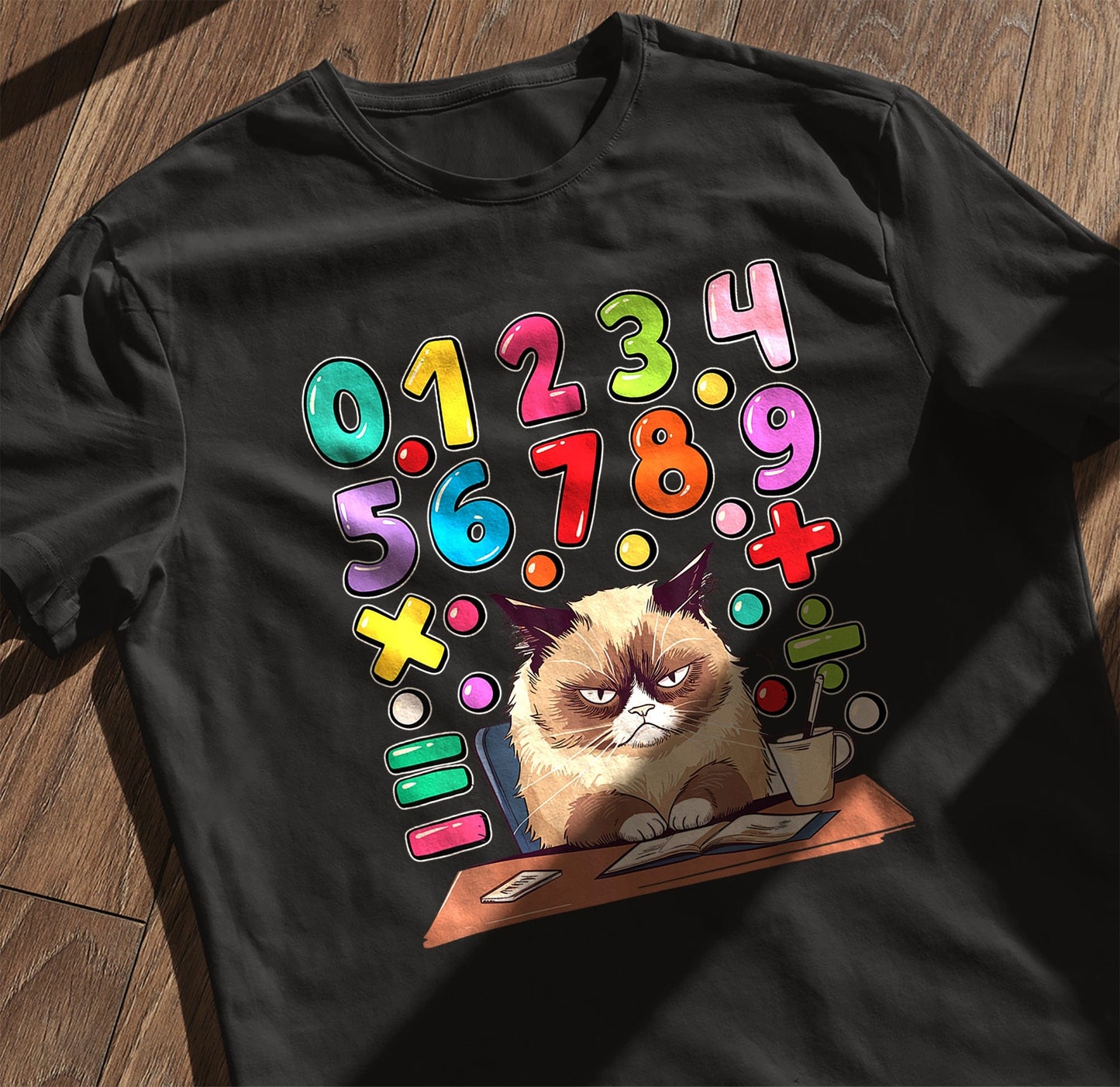 Angry Cat Number Math Day Kids Tee