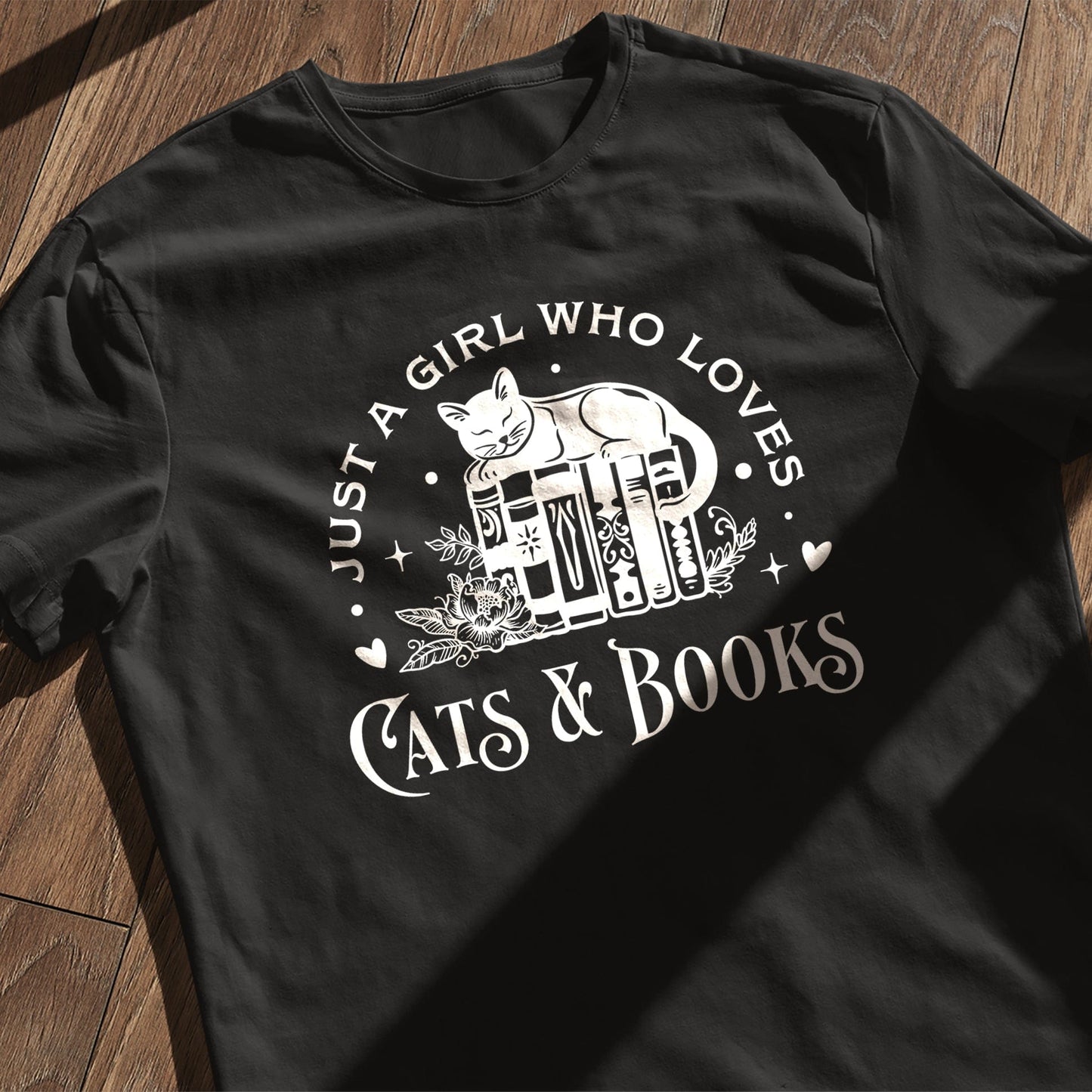 Just a Girl Who Whiskers, Cats & Books T-Shirt