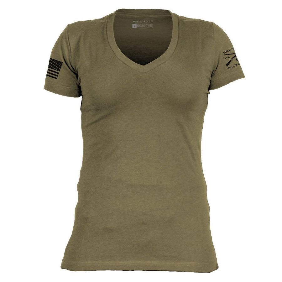 Basic T-Shirt Women's V-Neck - Military Green