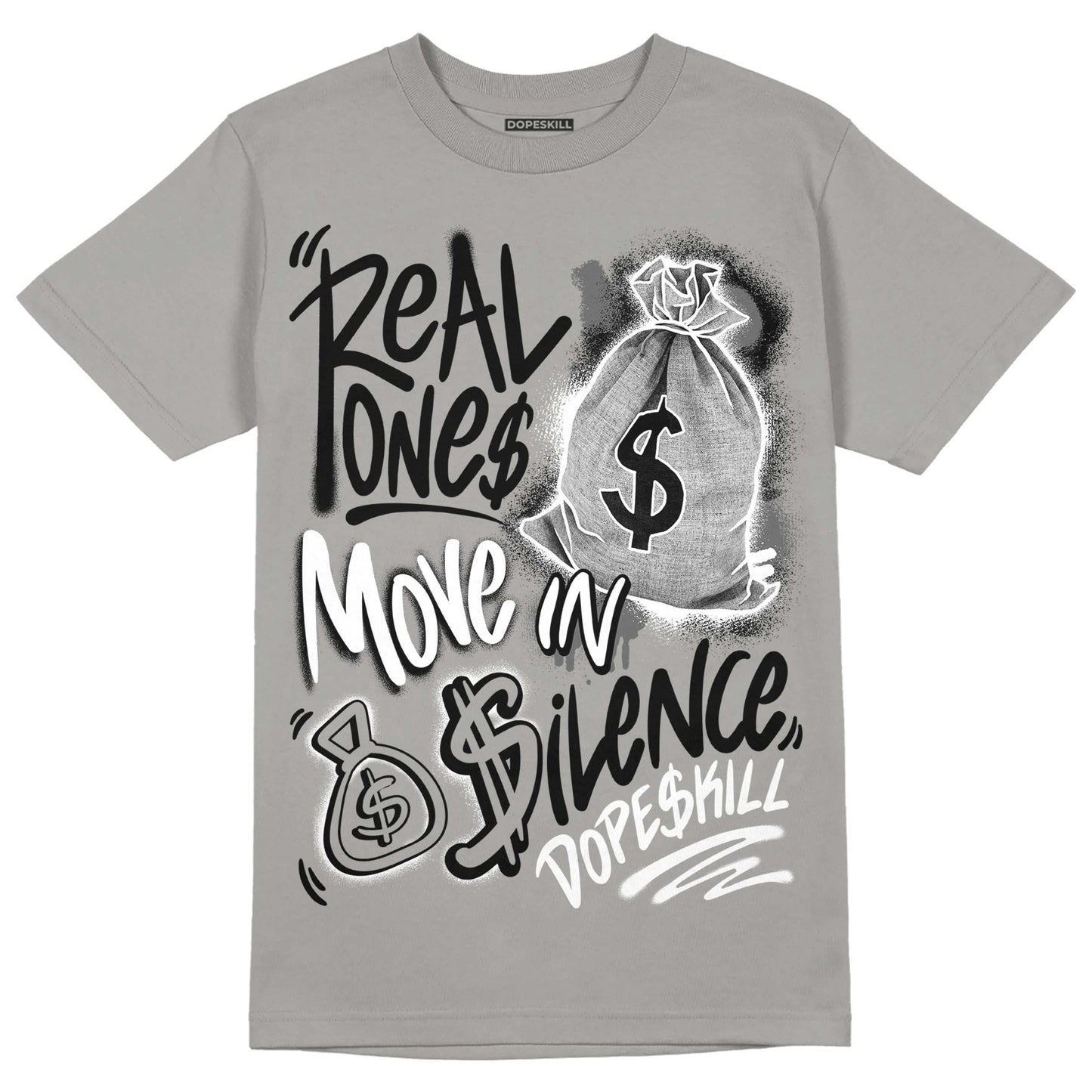 Grey Collection DopeSkill Grey T-shirt Real Ones Move In Silence Graphic