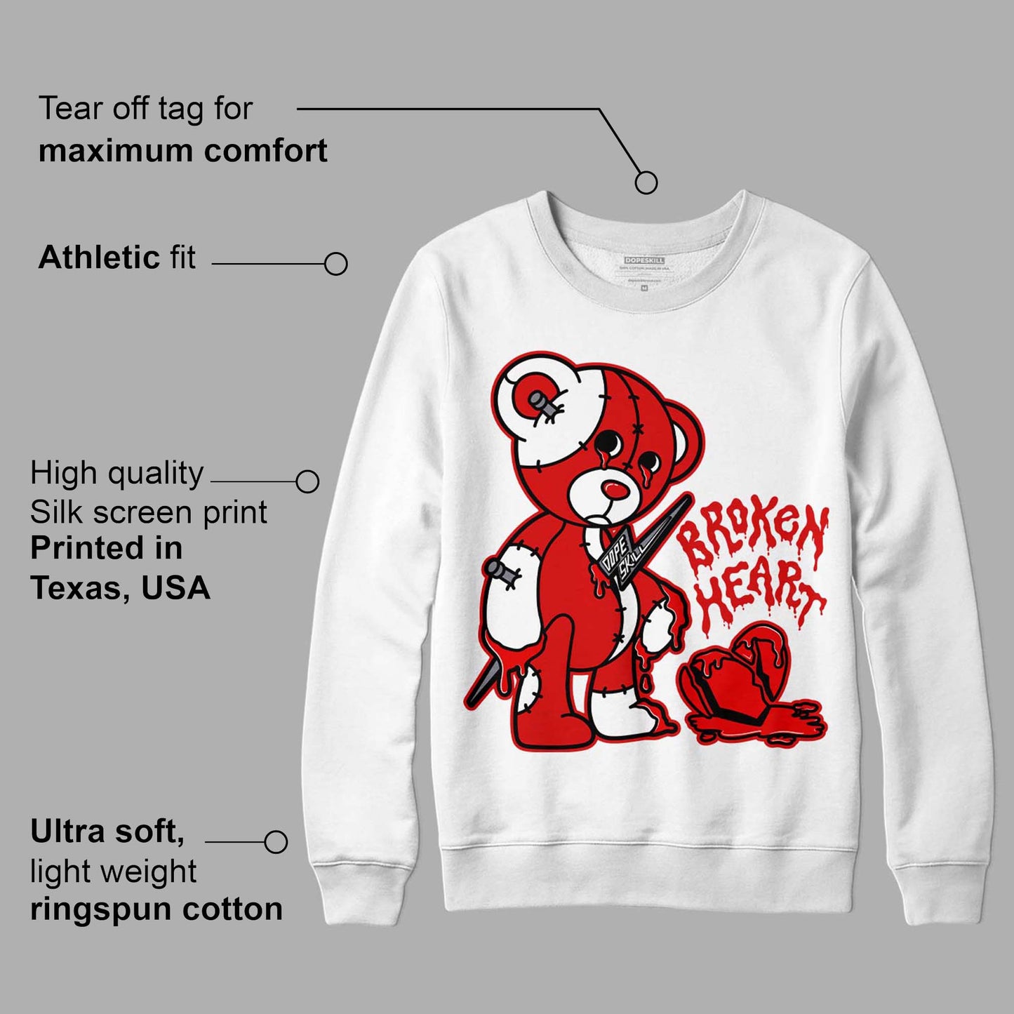 Gym Red 9s DopeSkill Sweatshirt Broken Heart Graphic