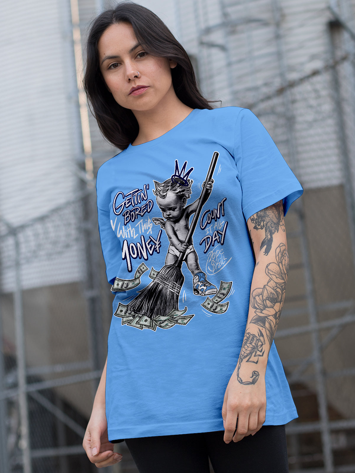 AJ 6 University Blue DopeSkill University Blue T-Shirt Gettin Bored With This Money Graphic