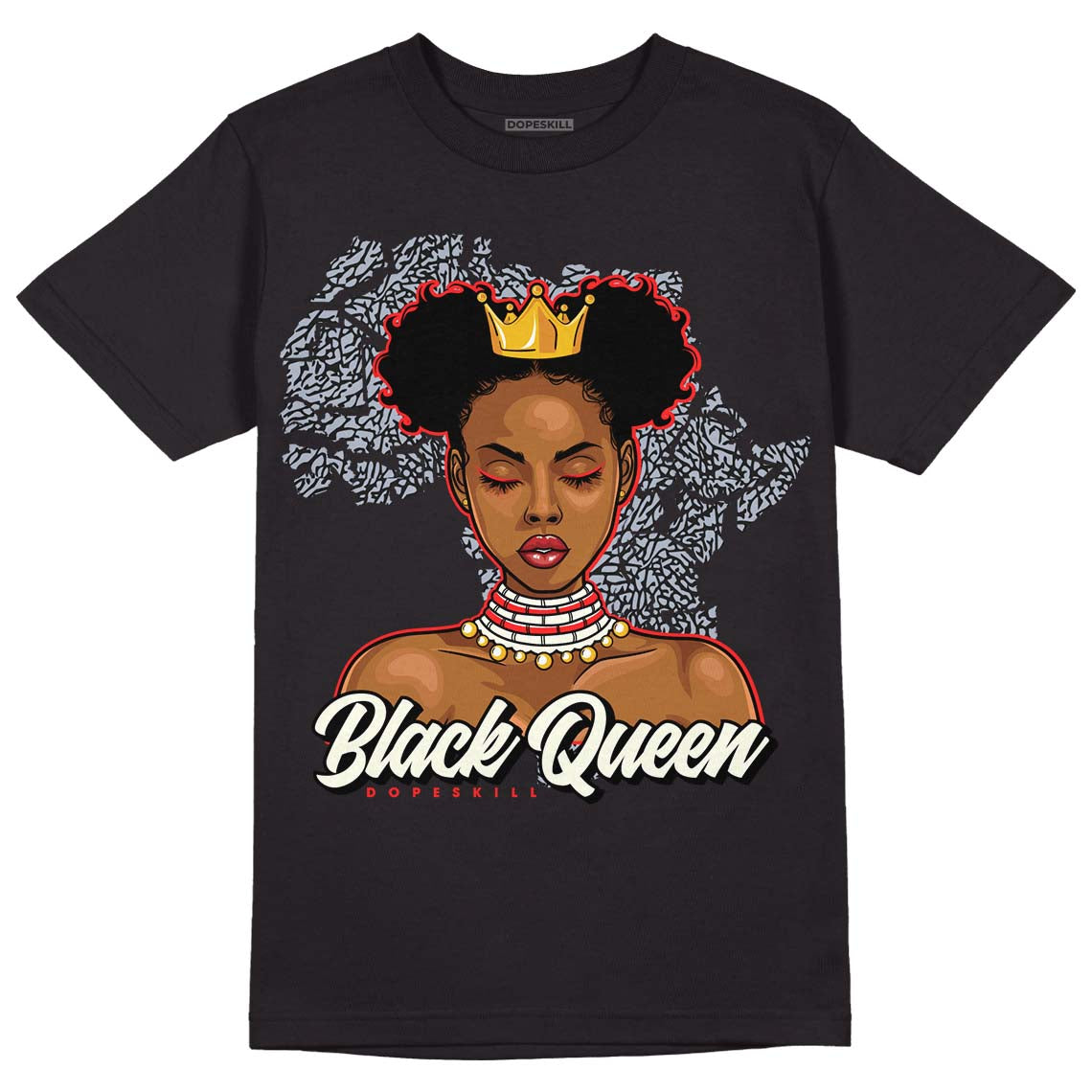 White Cement Reimagined 3s DopeSkill T-Shirt Black Queen Graphic