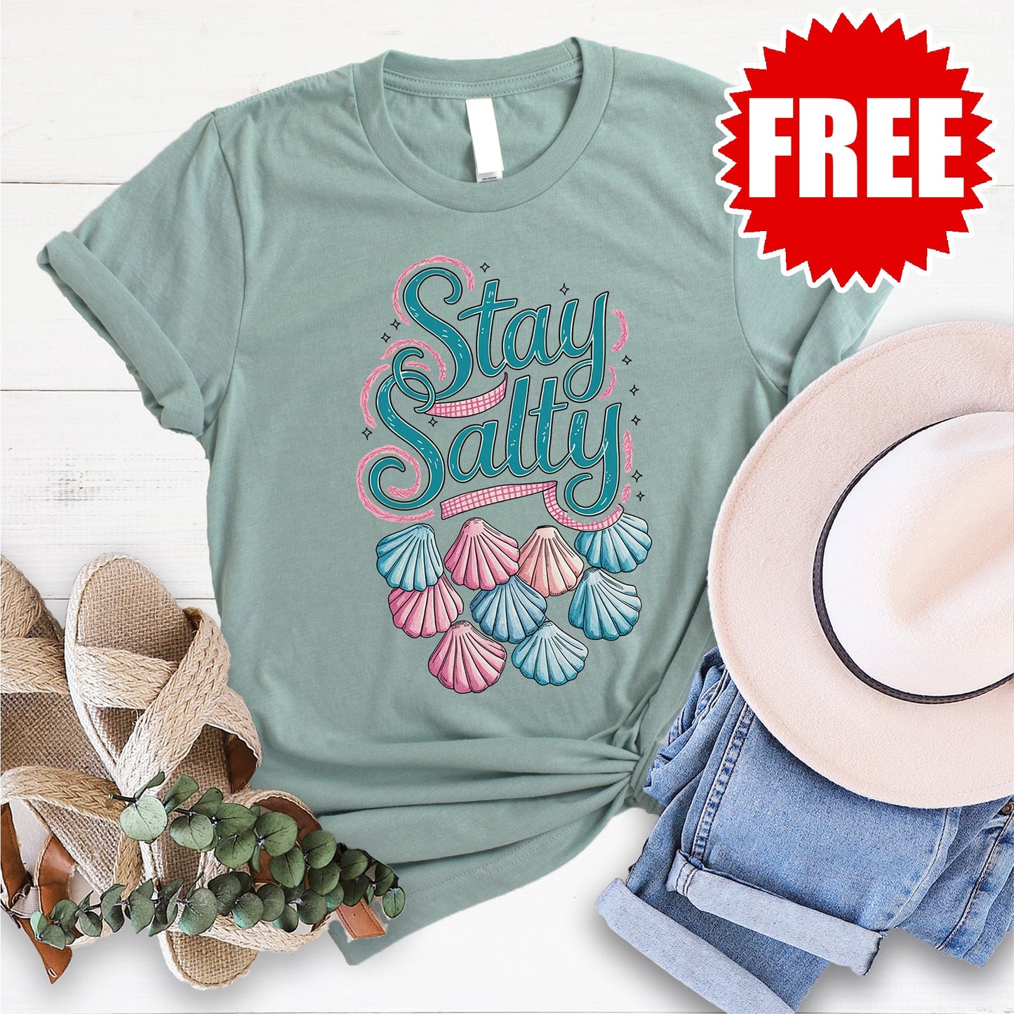 Stay Salty Tee - Heather Sage - 0 Style001