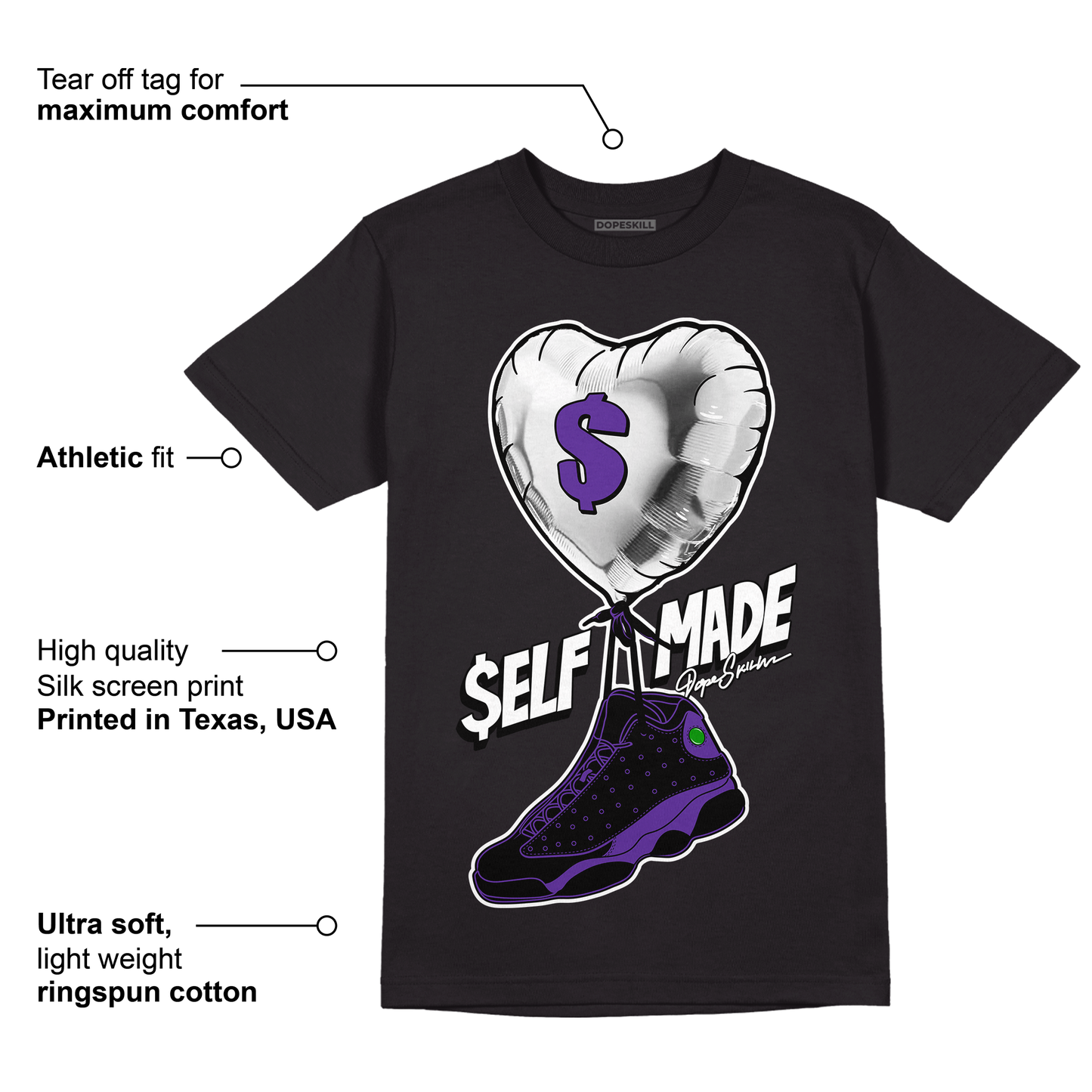 AJ 13 Court Purple DopeSkill T-Shirt Self Made Graphic