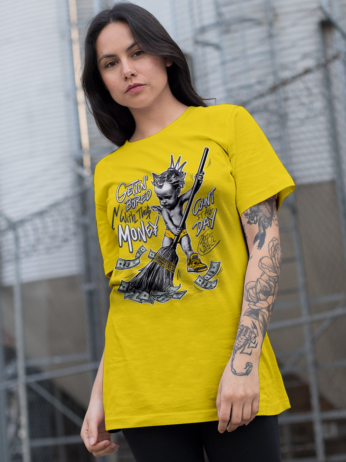 AJ 4 Lightning DopeSkill Tour Yellow T-shirt Gettin Bored With This Money Graphic