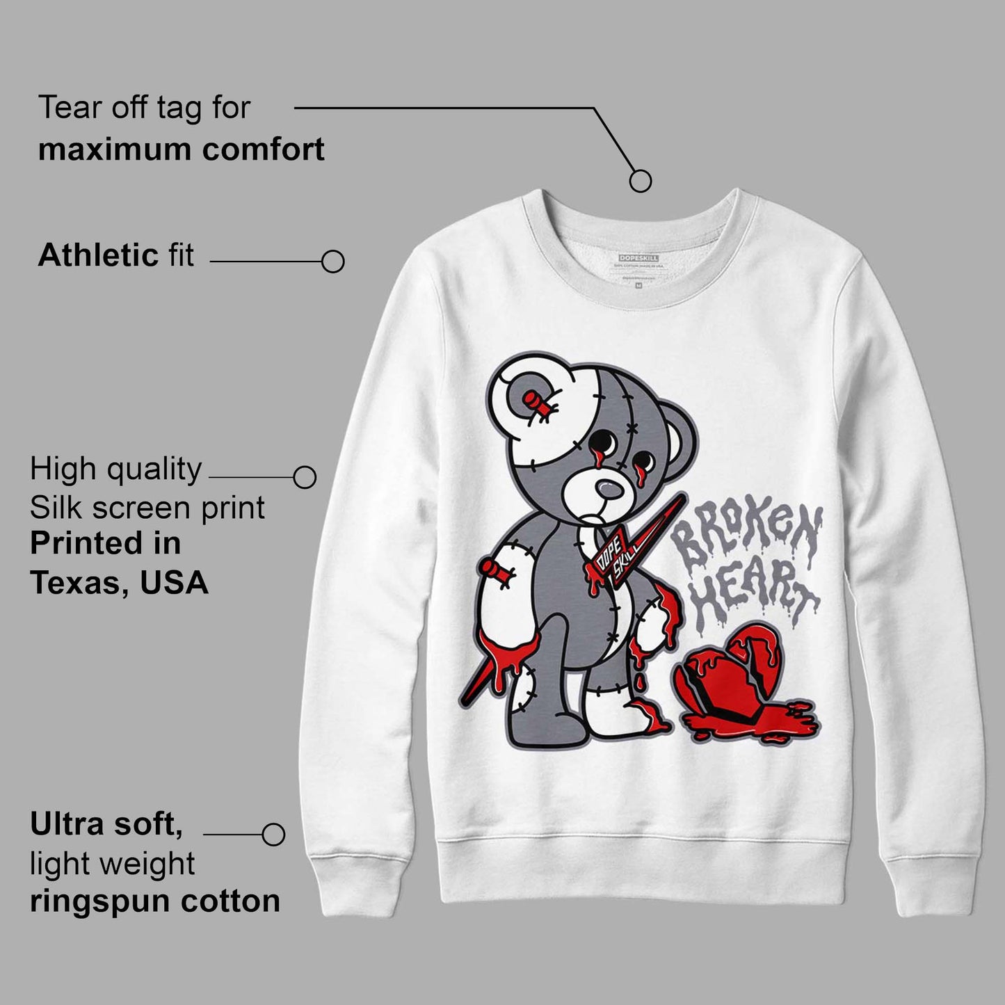 Fire Red 9s DopeSkill Sweatshirt Broken Heart Graphic
