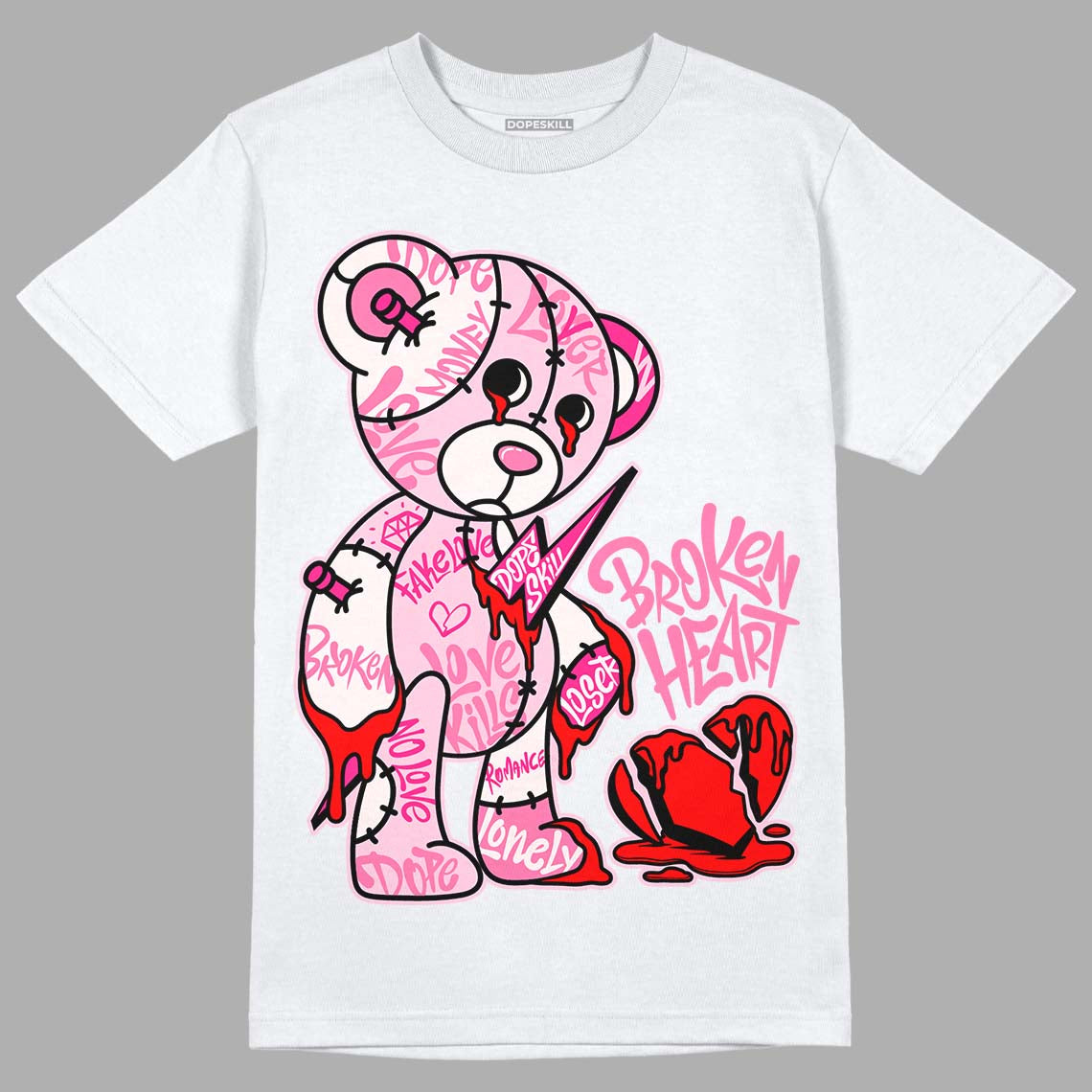 Dunk Low Pink Foam DopeSkill T-Shirt Broken Heart Graphic