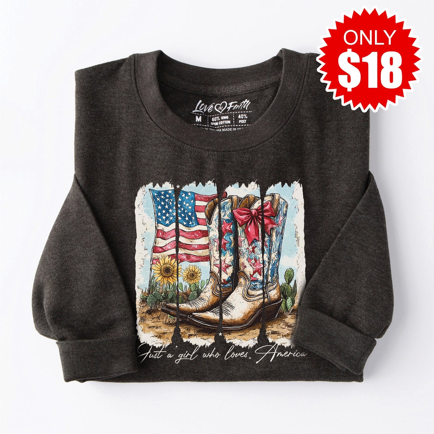 Just a Girl Who Loves America Sweatshirt - Heather Charcoal - 18