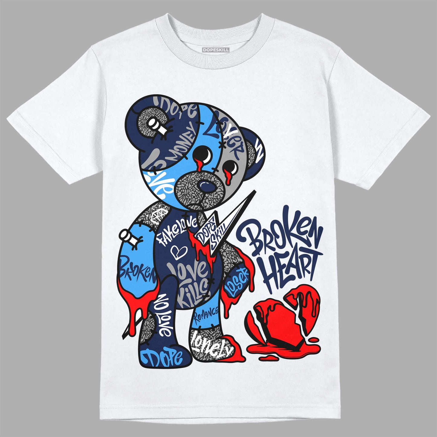 Midnight Navy 3s DopeSkill T-Shirt Broken Heart Graphic