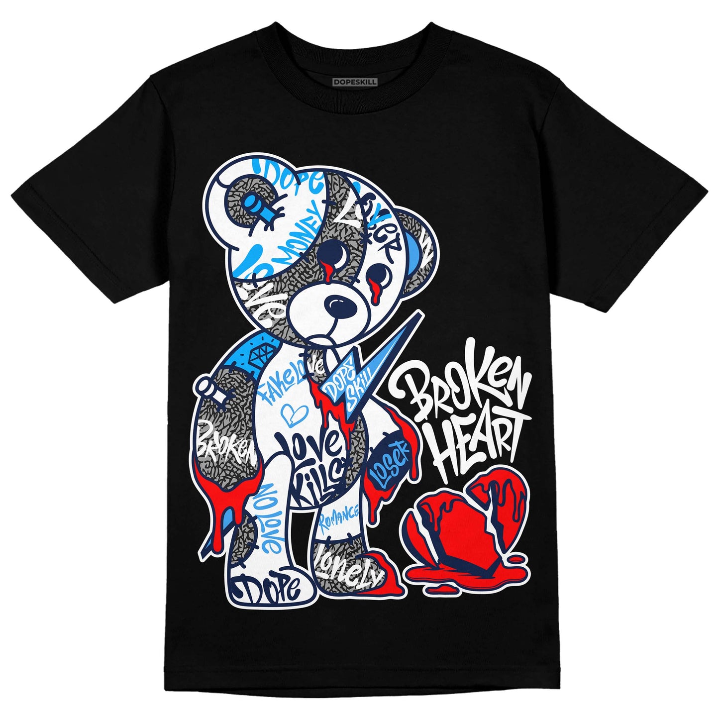 Midnight Navy 3s DopeSkill T-Shirt Broken Heart Graphic