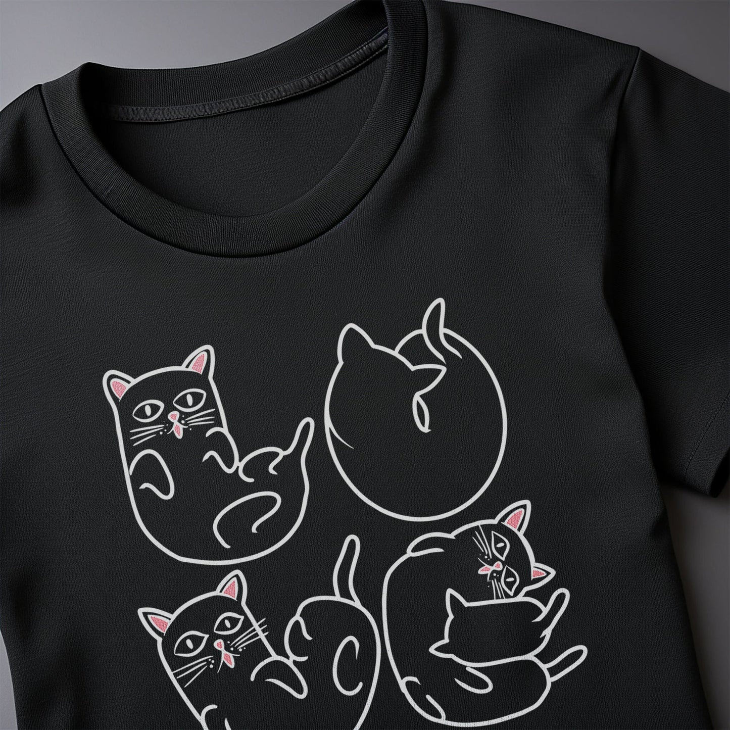 4 Cat Curling for Black T-Shirt