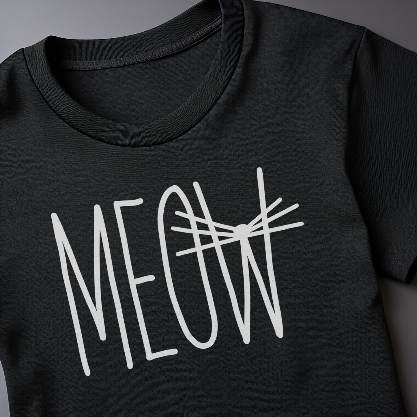 Meow Text Whisker for Black T-shirt