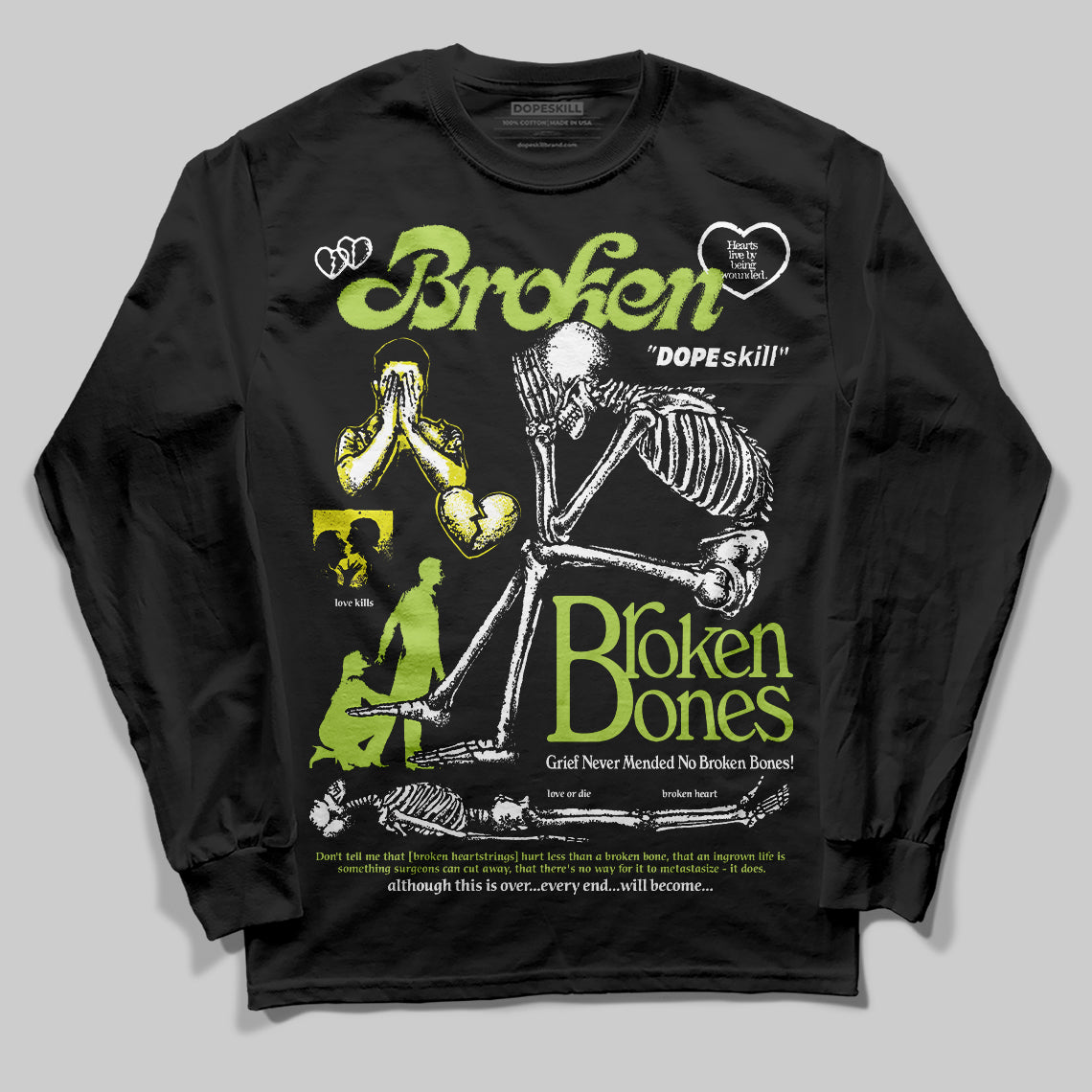 Bright Cactus 13s DopeSkill Long Sleeve T-Shirt Broken Bones Graphic
