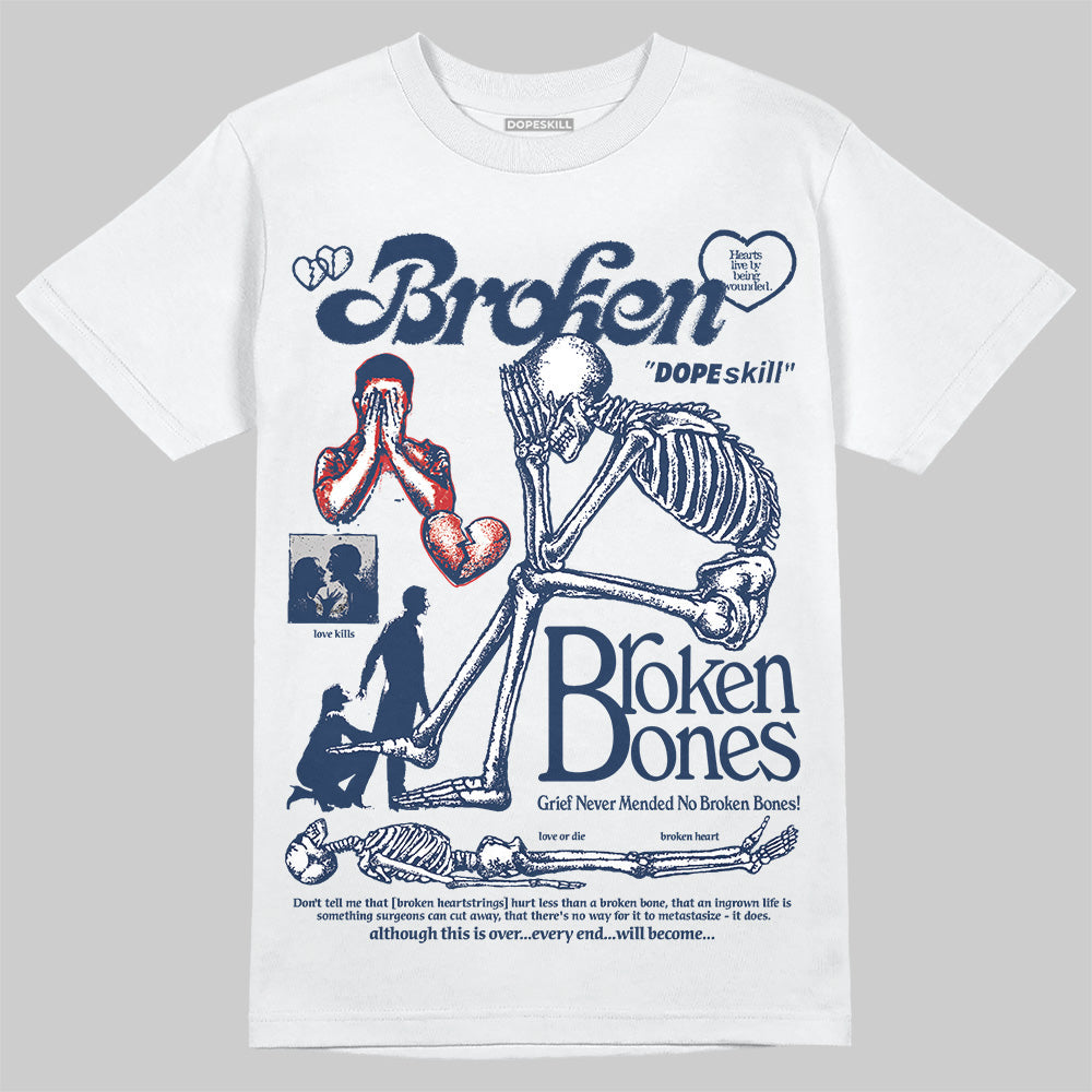 Summit White Navy 4s DopeSkill T-Shirt Broken Bones Graphic