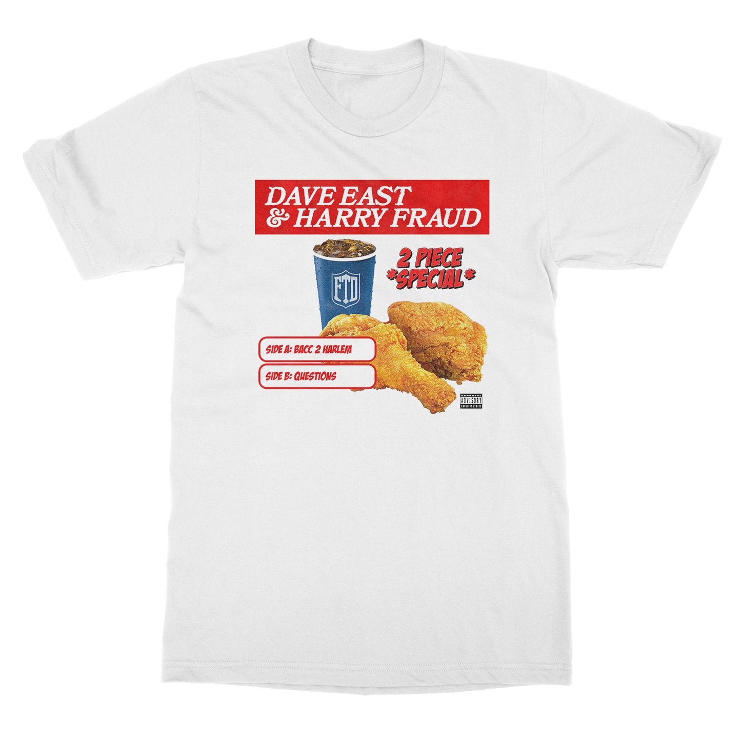 Dave East & Harry Fraud "Dave East & Harry Fraud ‚Äú2 Piece‚Äù cover art T-Shirt (WHITE)" T-Shirt