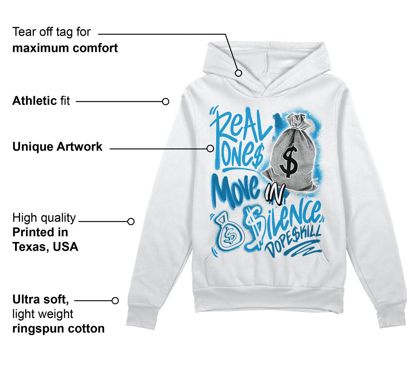 Military Blue 4s DopeSkill Hoodie Sweatshirt Real Ones Move In Silence Graphic