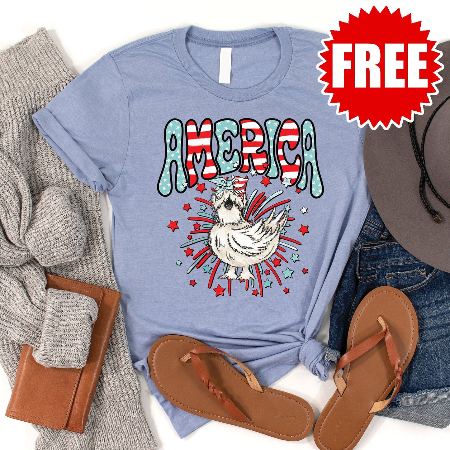 America Chicken Tee - Heather Blue - 0