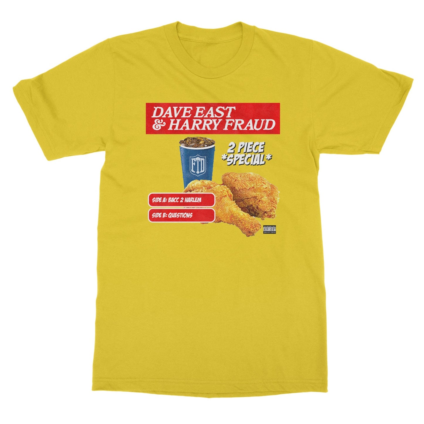 Dave East & Harry Fraud "Dave East & Harry Fraud ‚Äú2 Piece‚Äù cover art T-Shirt (YELLOW)" T-Shirt