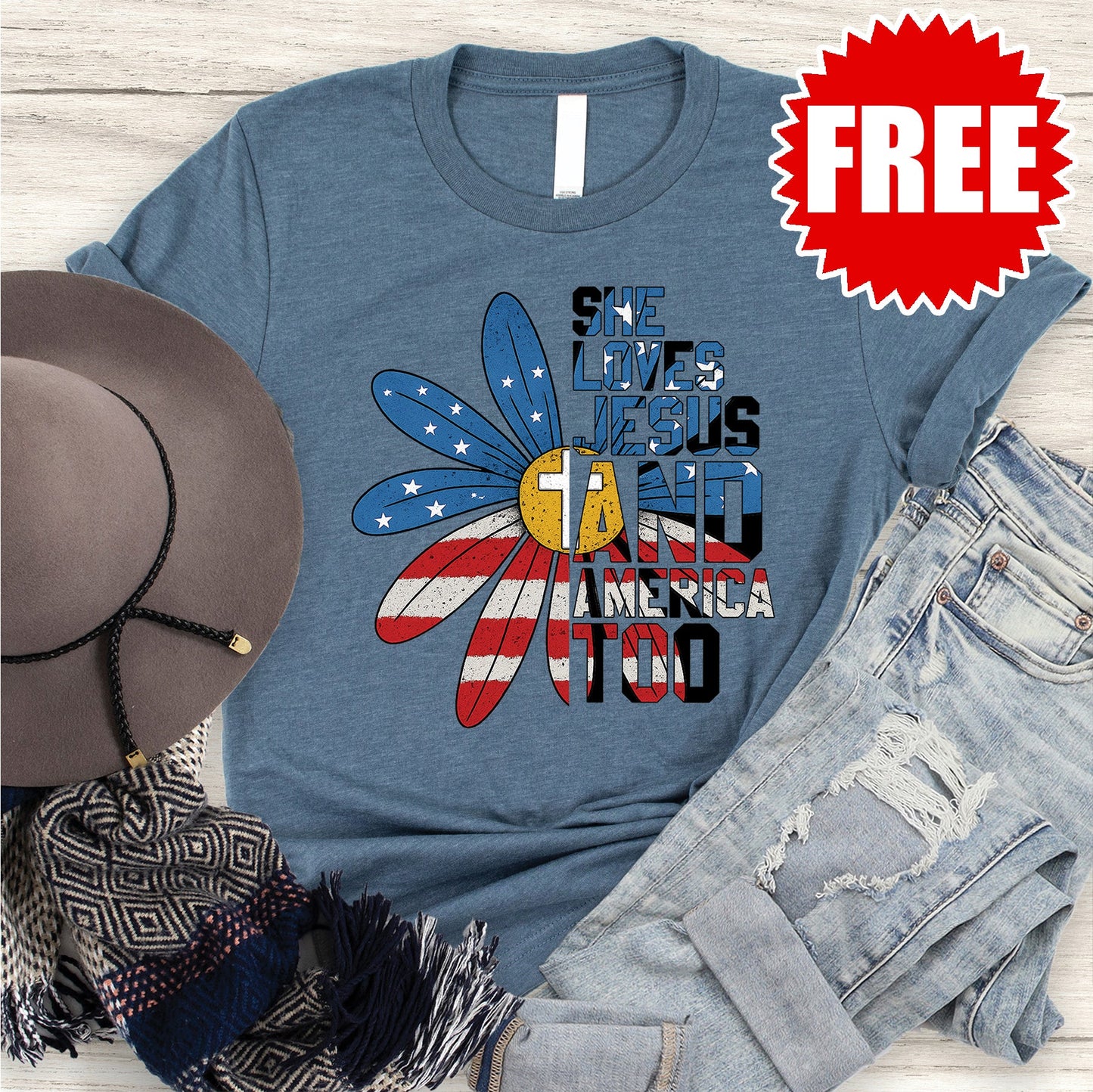 She Loves Jesus Tee - Heather Slate - 0
