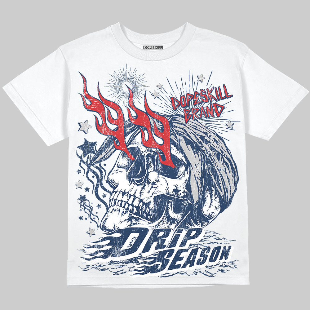 Summit White Navy 4s DopeSkill Oversize Print T-Shirt Drip Season Graphic
