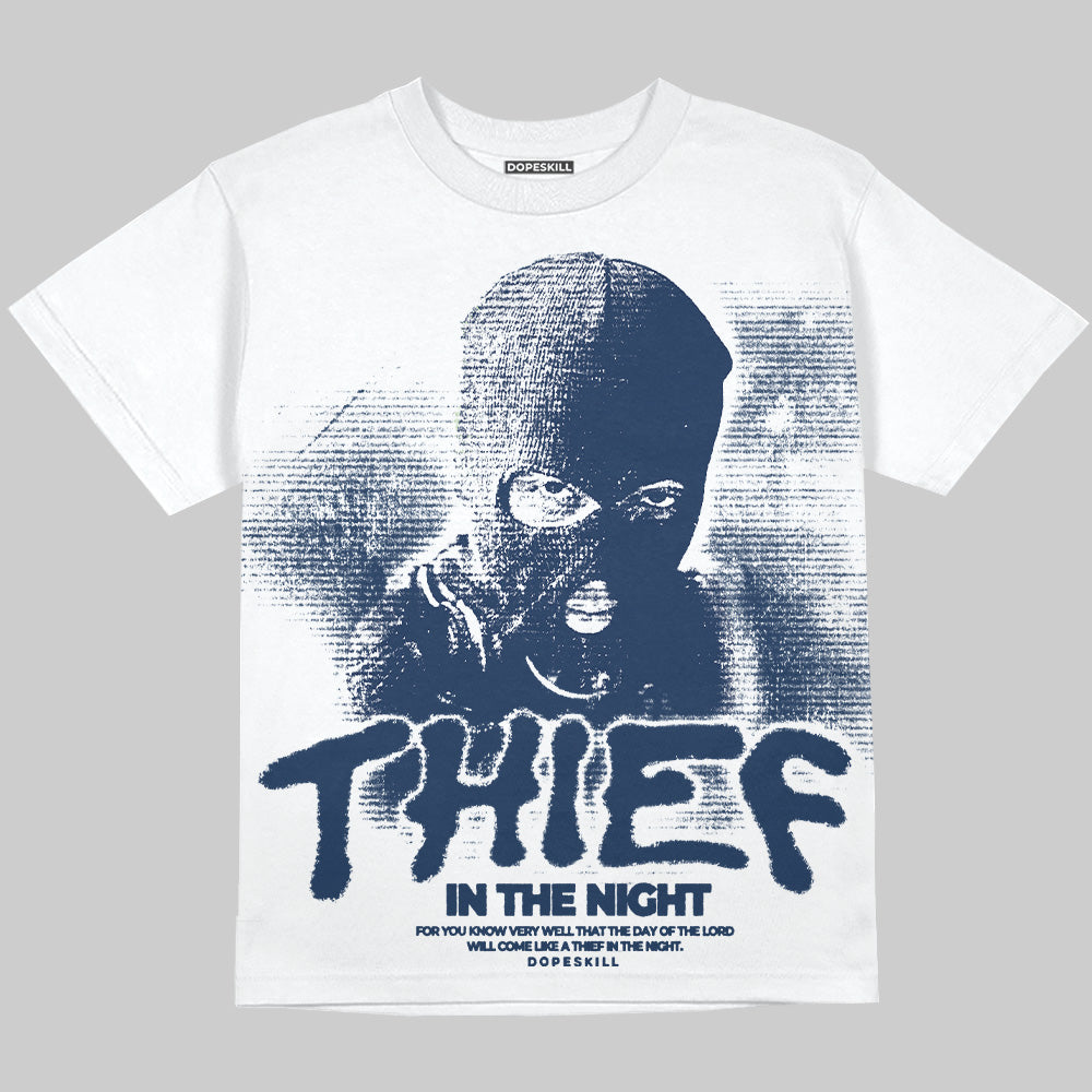 Summit White Navy 4s DopeSkill Oversize Print T-Shirt Thief In The Night Graphic