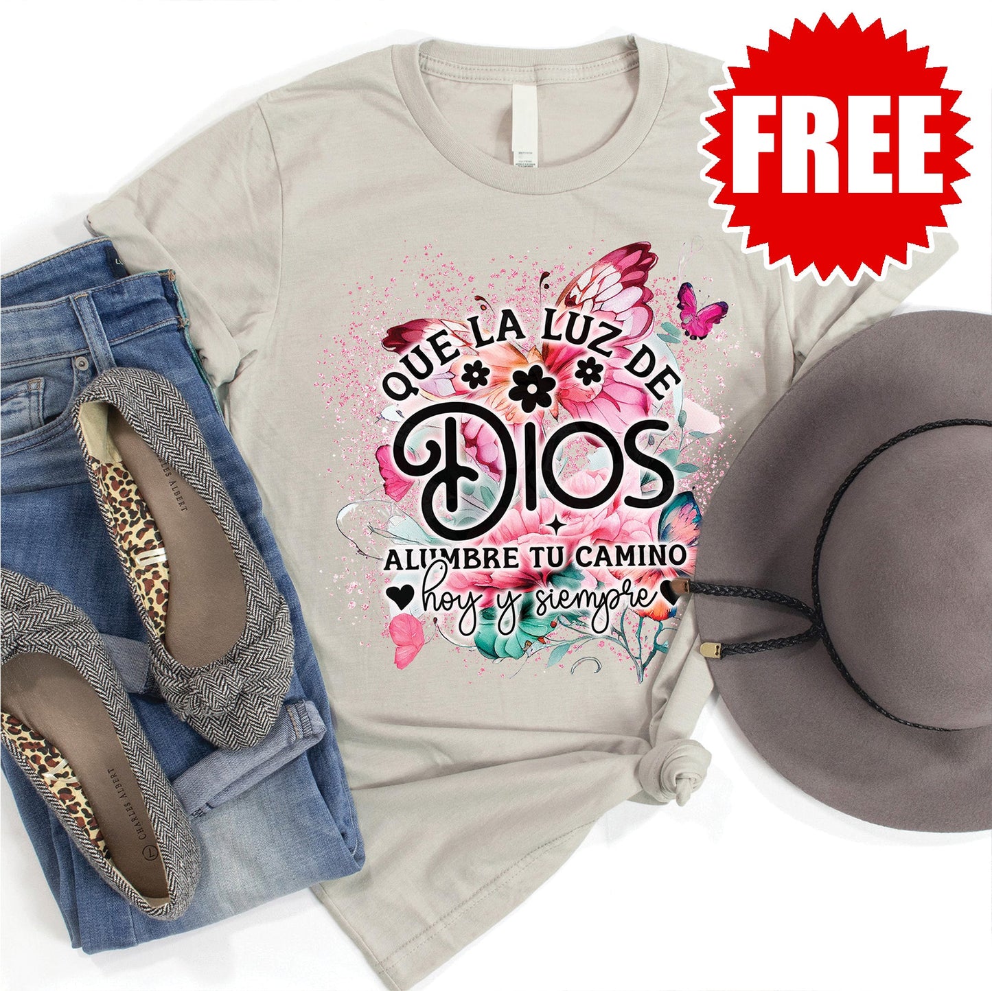 Que La Luz De Dios Tee - Heather Coconut - 0