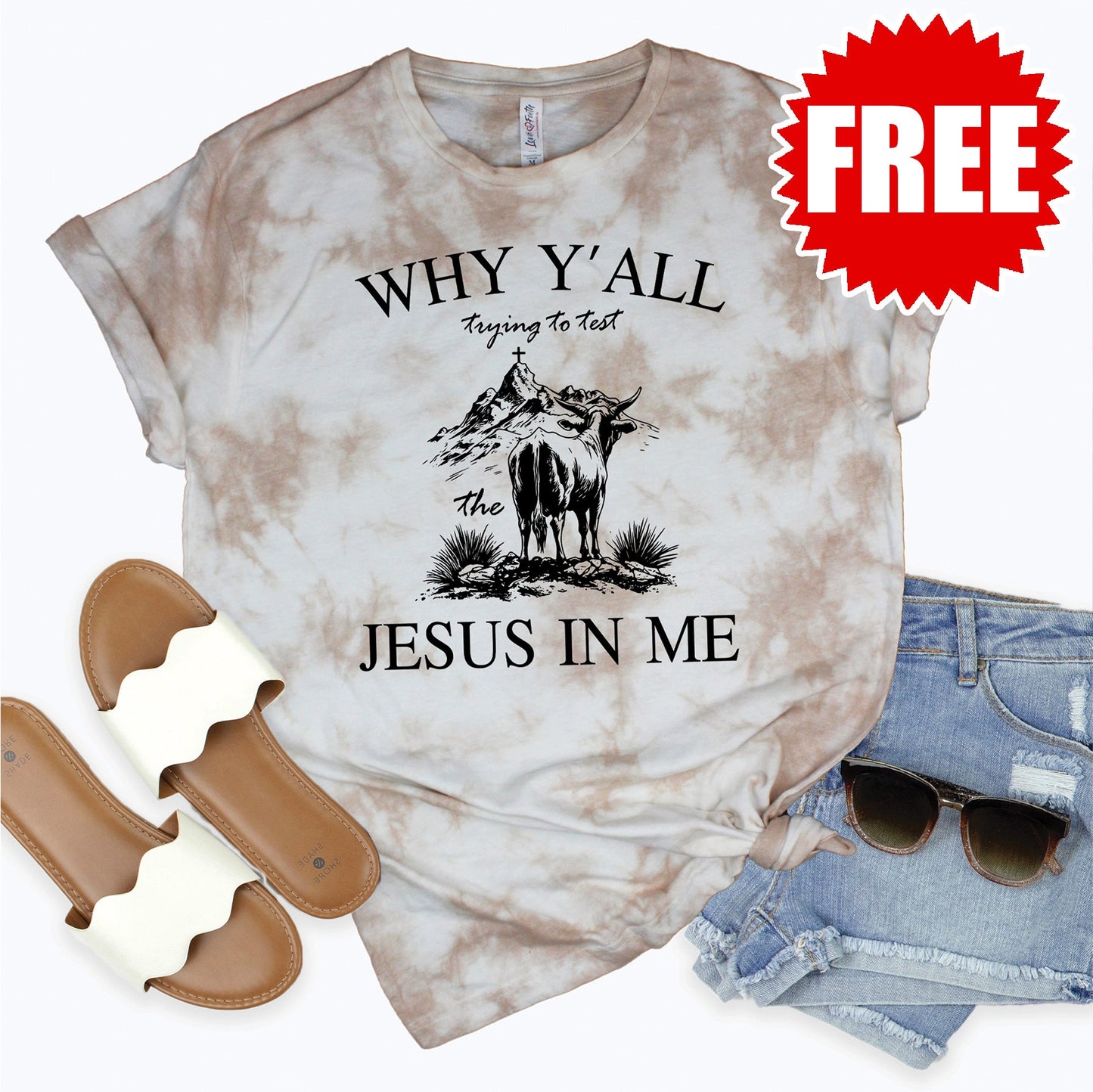 Jesus In Me Tee - Oatmeal Splash Tie Dye - 0