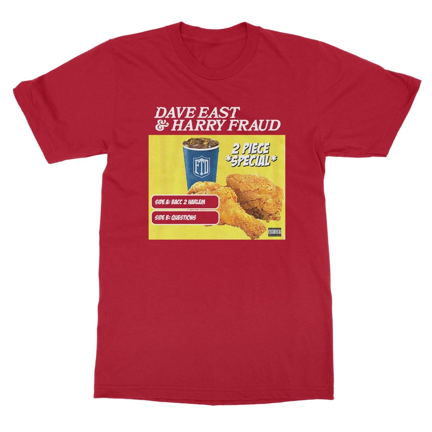 Dave East & Harry Fraud "Dave East & Harry Fraud ‚Äú2 Piece‚Äù cover art T-Shirt (RED)" T-Shirt