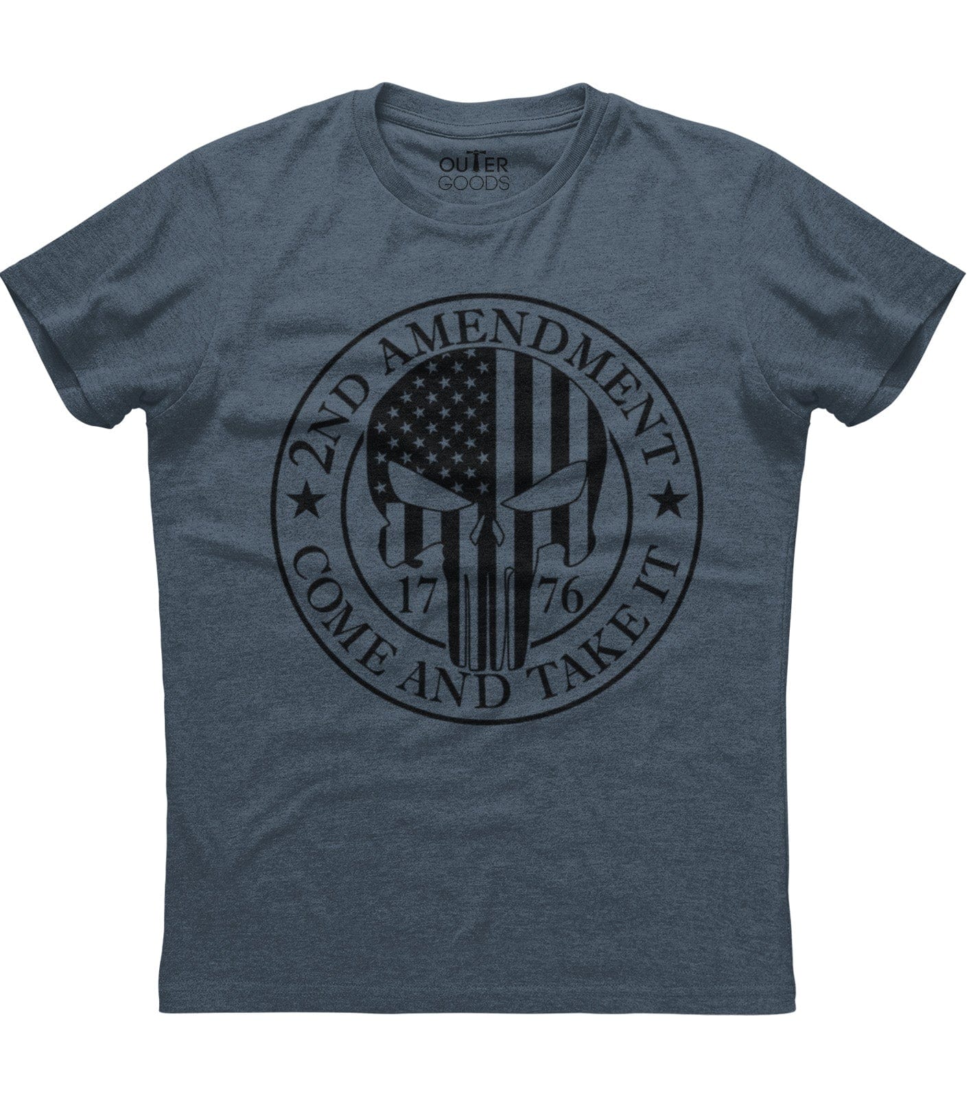2nd Amendment Come And Take It Punisher Skull American Flag 1776 Patriotic T-Shirt (O)