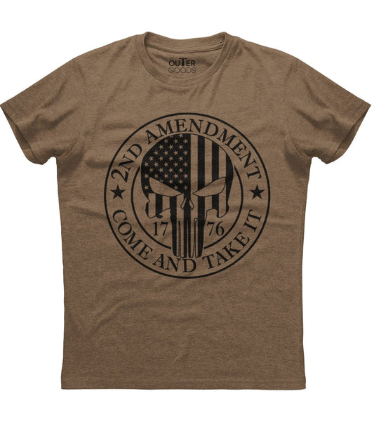 2nd Amendment Come And Take It Punisher Skull American Flag 1776 Patriotic T-Shirt (O)