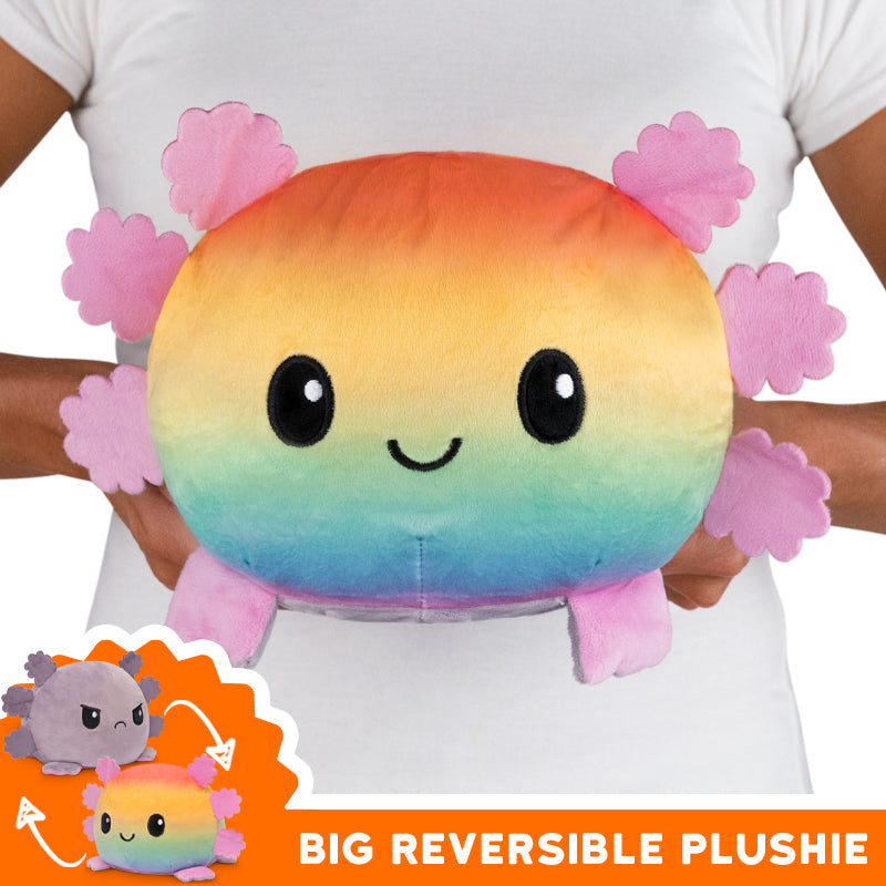TeeTurtle Big Reversible Axolotl Plushie (Rainbow + Gray)