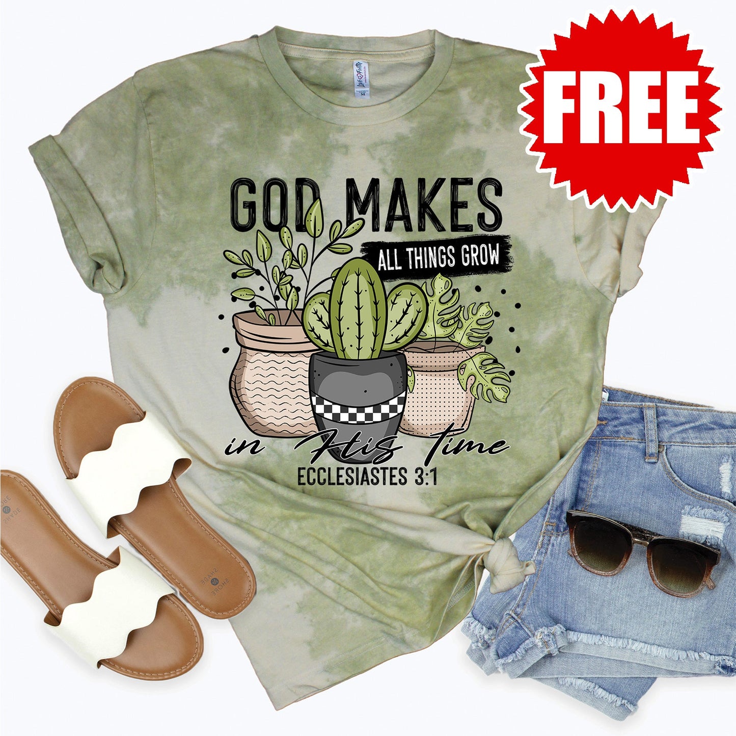In His Time Tee - Tie Dye Basil Haze - 0