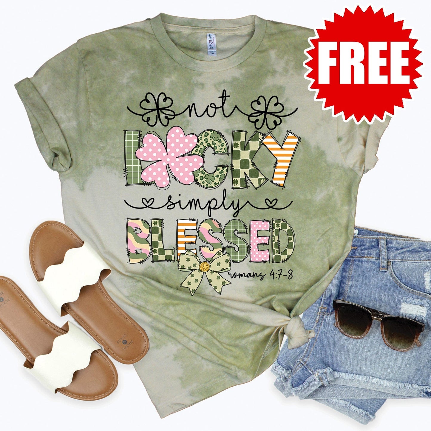 Not Lucky Simply Blessed Tee - Tie Dye Basil Haze