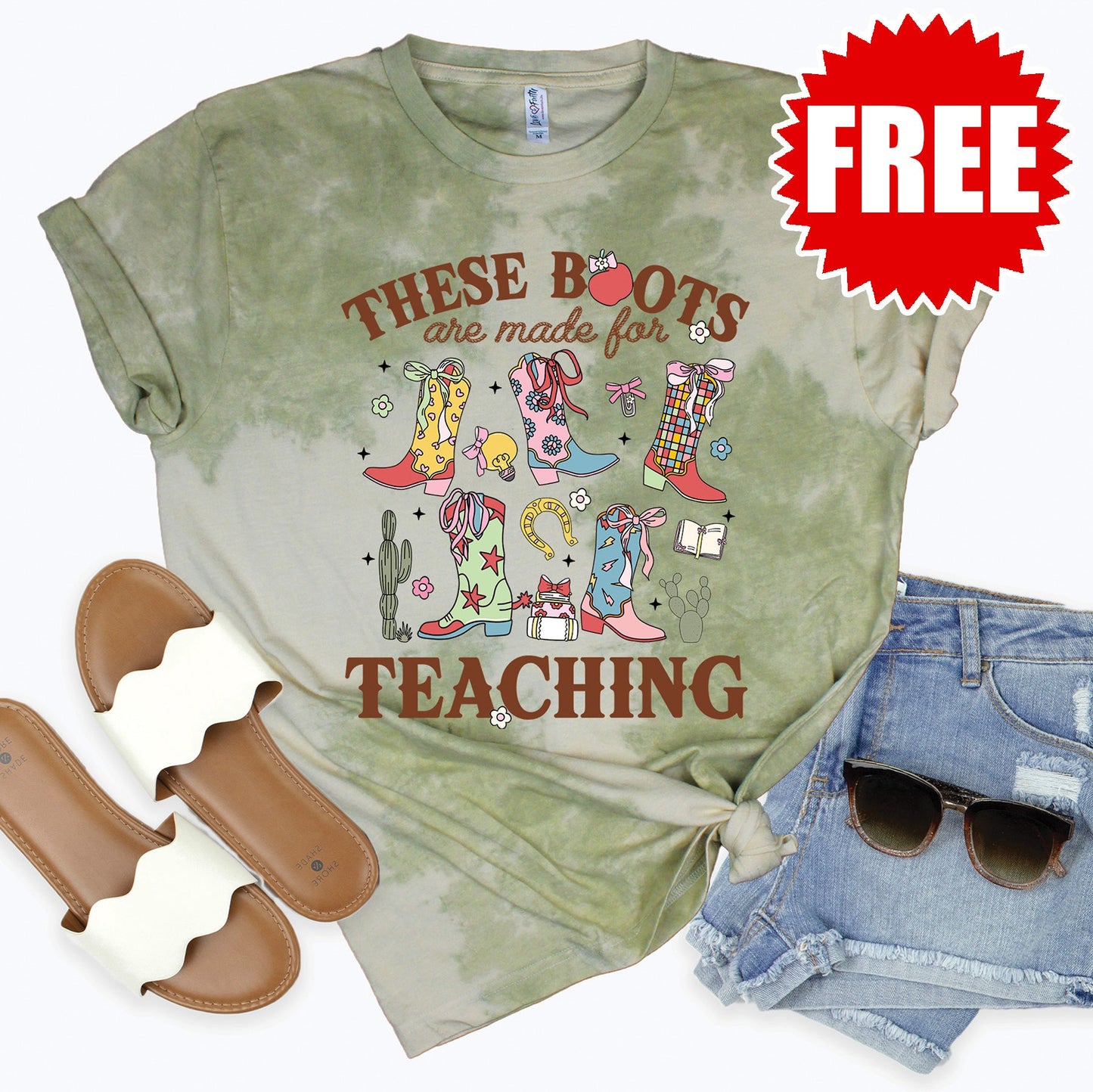 Teaching Boots Tee - Tie Dye Basil Haze - 0