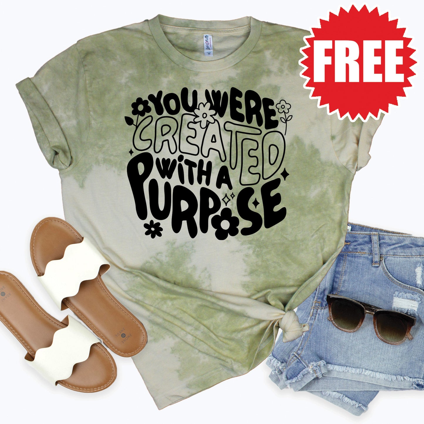 Your Were Created With A Purpose Tee - Tie Dye Basil Haze - 0