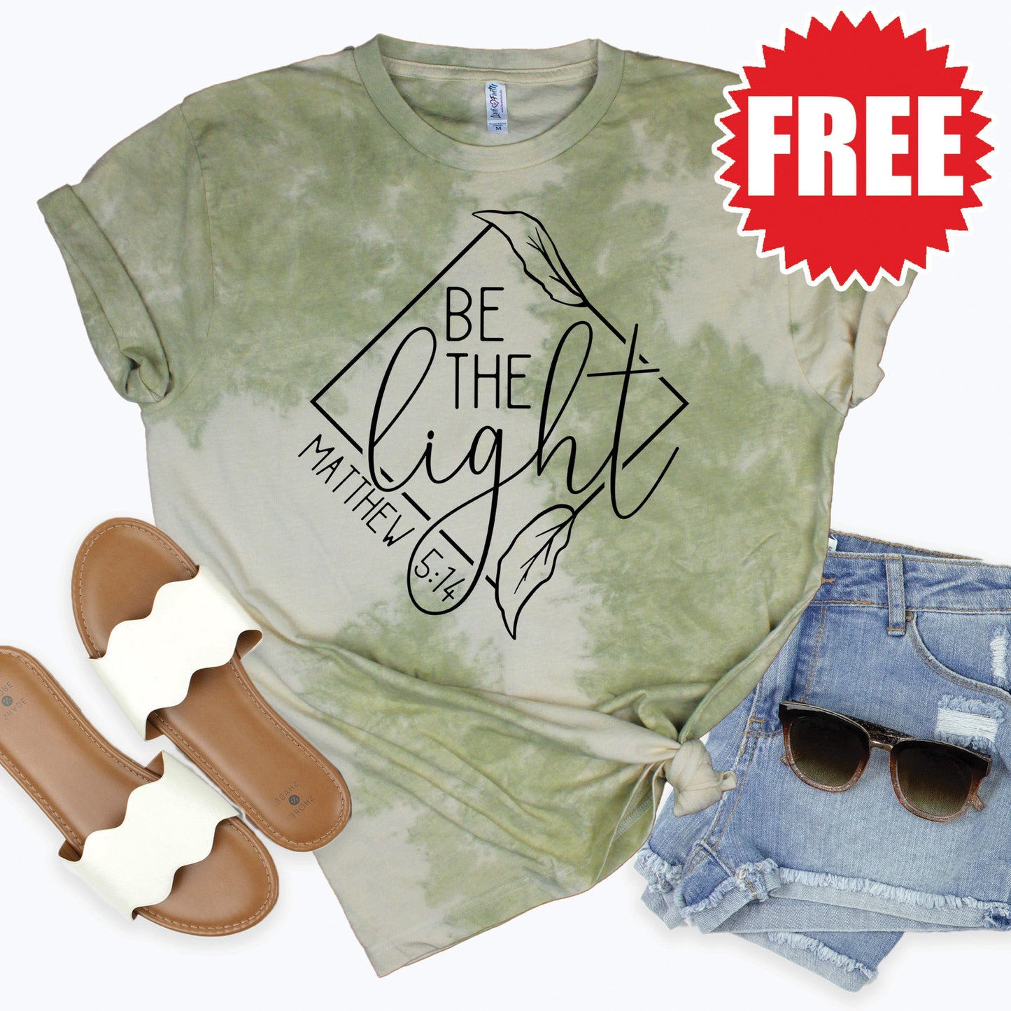 Be The Light Tee - Tie Dye Basil Haze - 0