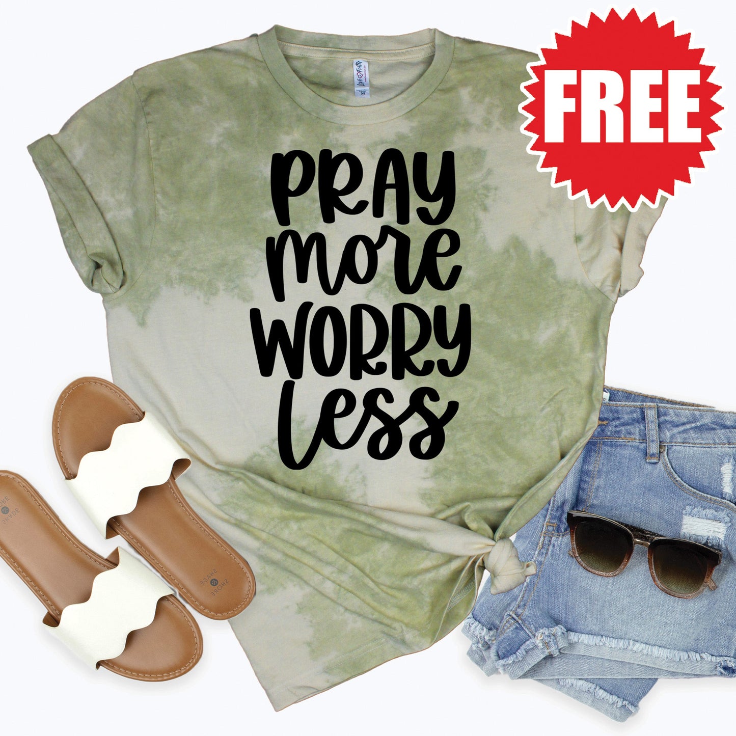Pray More Tee - Tie Dye Basil Haze - 0