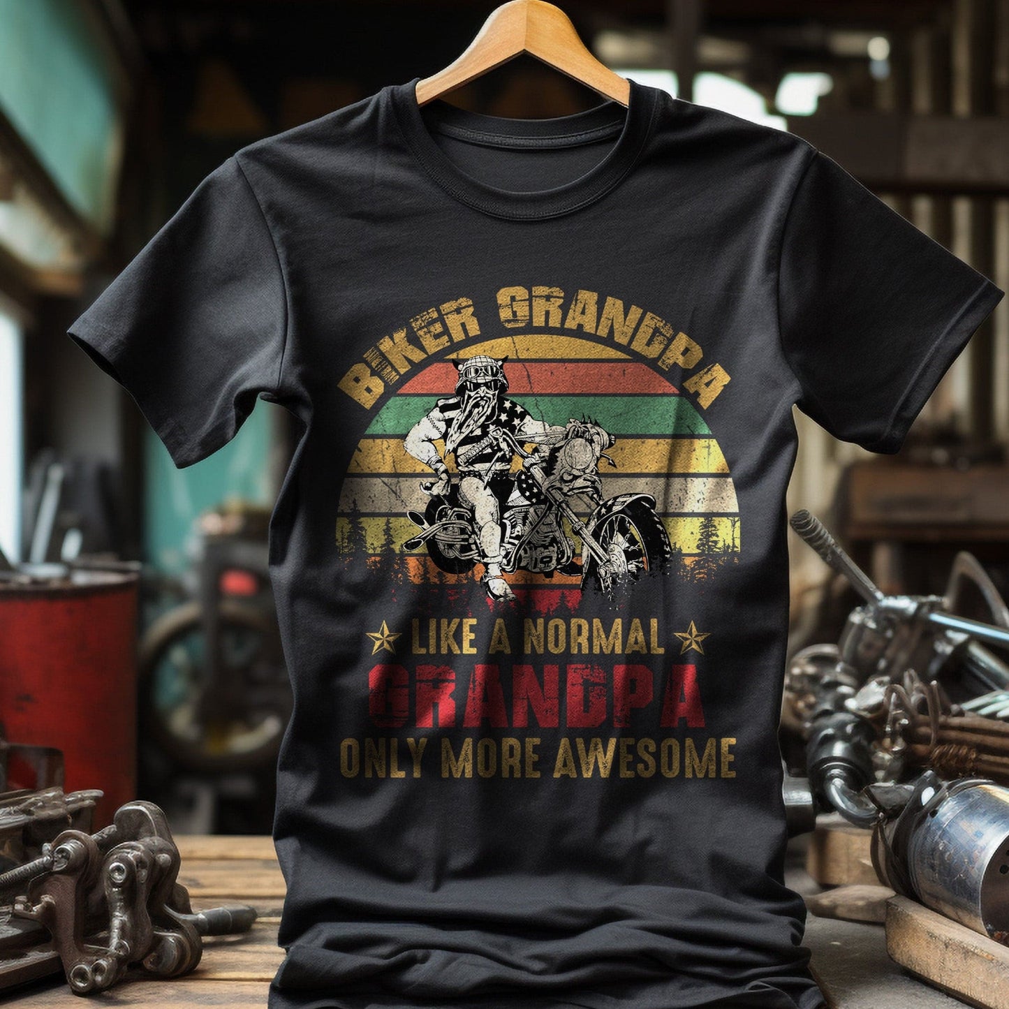 Biker Grandpa Sunset T-Shirt
