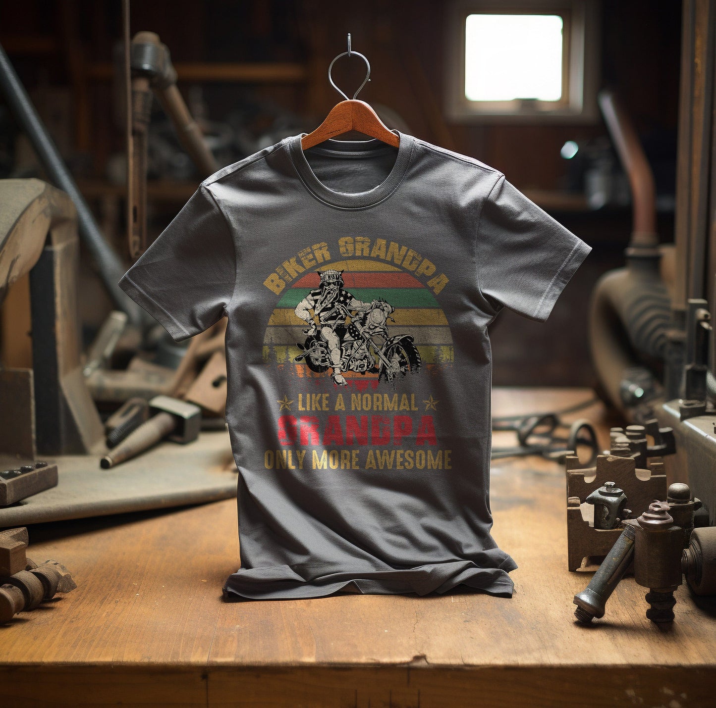 Biker Grandpa Sunset T-Shirt