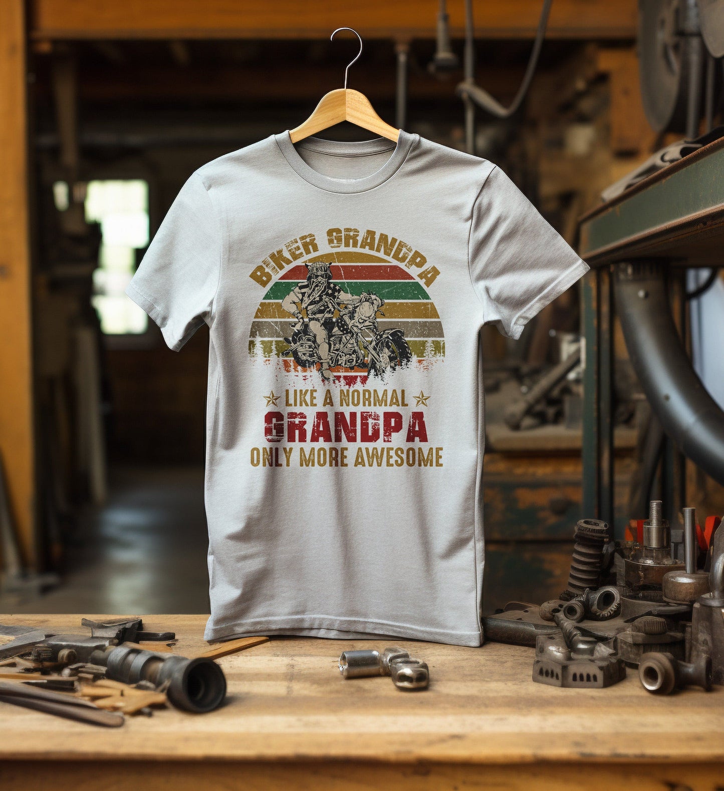 Biker Grandpa Sunset T-Shirt
