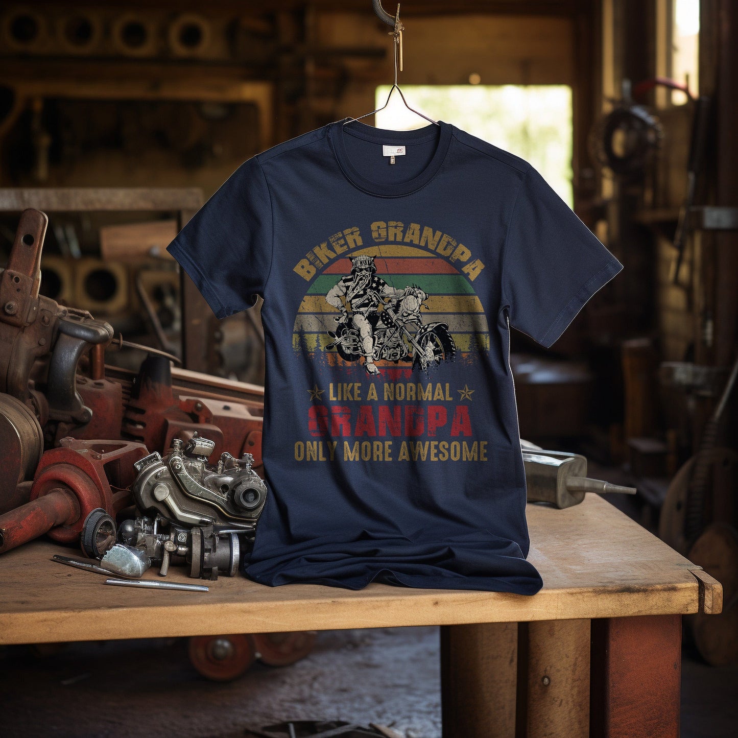 Biker Grandpa Sunset T-Shirt